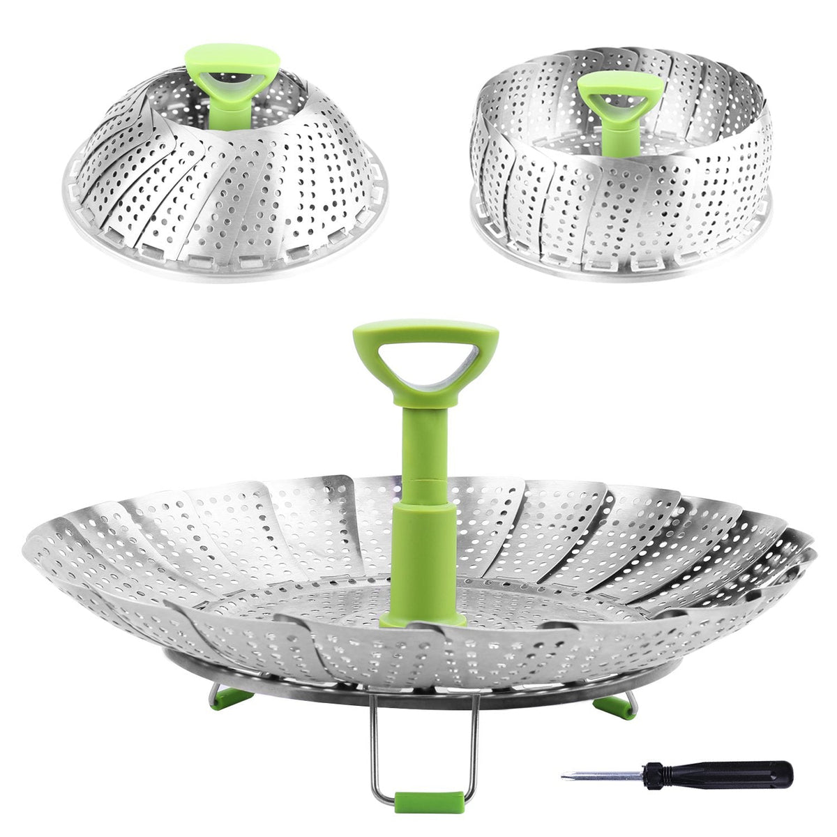 Consevisen Vegetable Steamer Basket for Cooking Food, Stainless Steel Veggie Steam Basket for Pot, Folding Expandable Steaming Insert with Extendable Handle Fits Various Size Pot, 7.1" to 11"