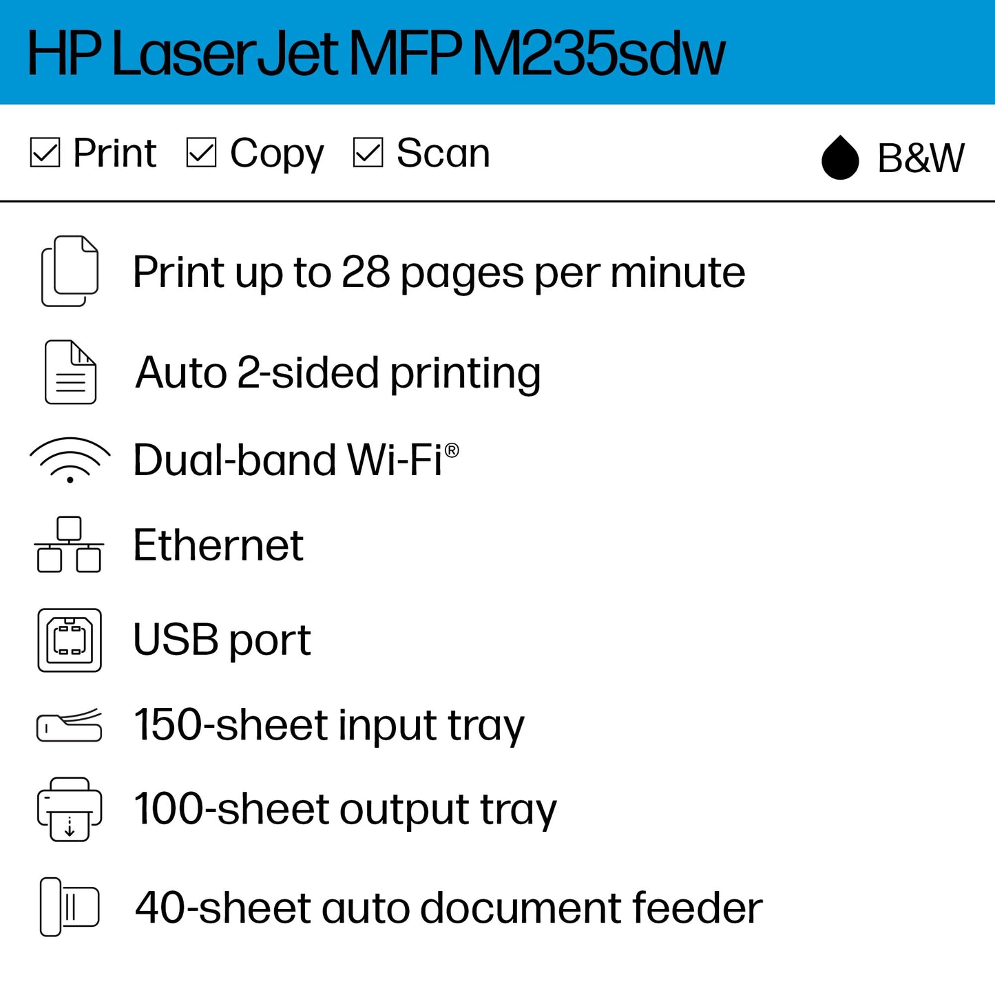 HP LaserJet MFP M235sdw All-in-One Laser Wireless Printer, Scan/Copy, Black & White, Duplex, Best-for-Office