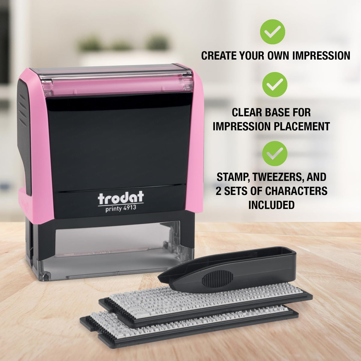 Trodat Printy 4913 Self-Inking Do It Yourself (DIY) 5 Line Personalized Custom Message Stamp with Black Ink (Pink)