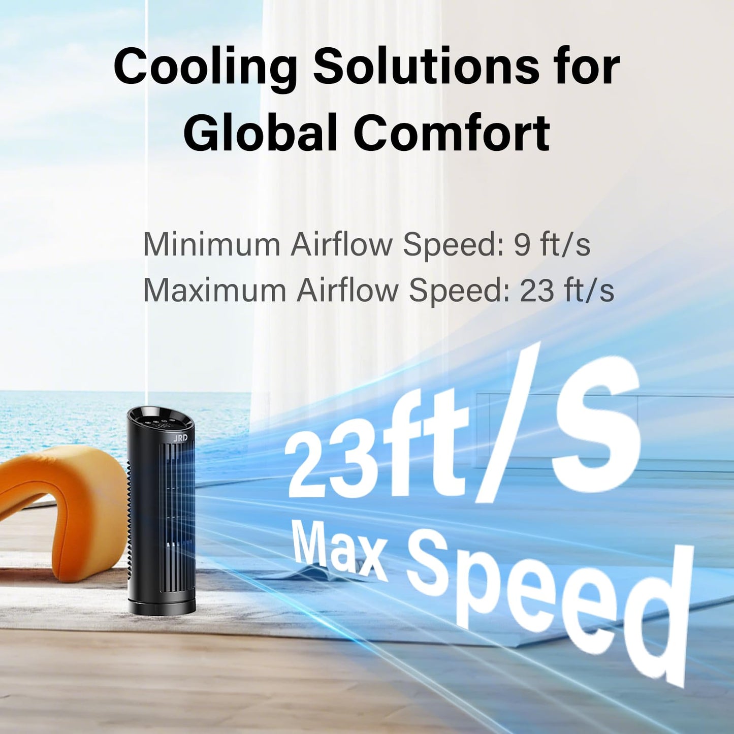 JRD 13'' Tower Fan for Bedroom, Quiet Cooling Desk Fan with Remote, 80° Oscillating, 3 Speed, 4 Mode, 12h Timer, Digital Touch Screen, Portable, Safe Bladeless Table Fan for Home Desktop Office