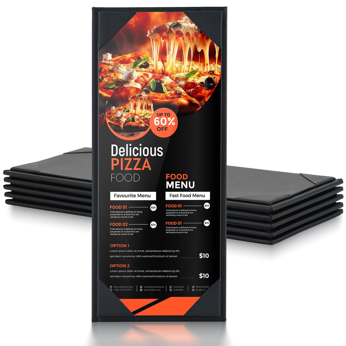 MYFULLY Restaurant Menu Holders 4.25" x 11", 6 Pack Black PU Leather Single Panel Menu Covers with Angled Corners for Restaurant, Bar, Coffee Shop, Wine List (1 View)