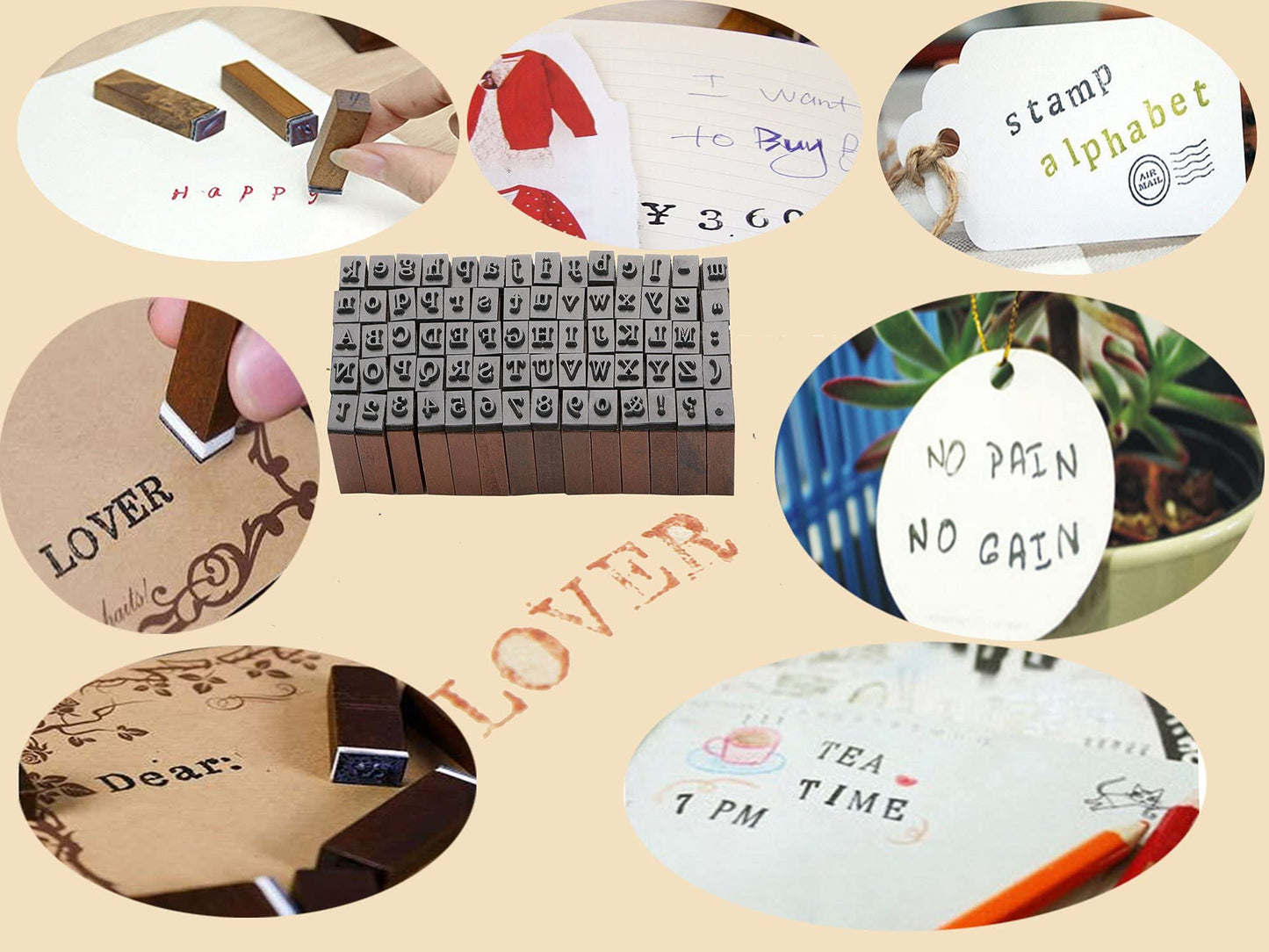 Rubber Stamp Letters Alphabets, Dedoot 70 pcs Alphabet Mini Stamps for Pottery Vintage Wooden Number and Letter Symbol for Clay Crafts, Card Making, Kids Painting