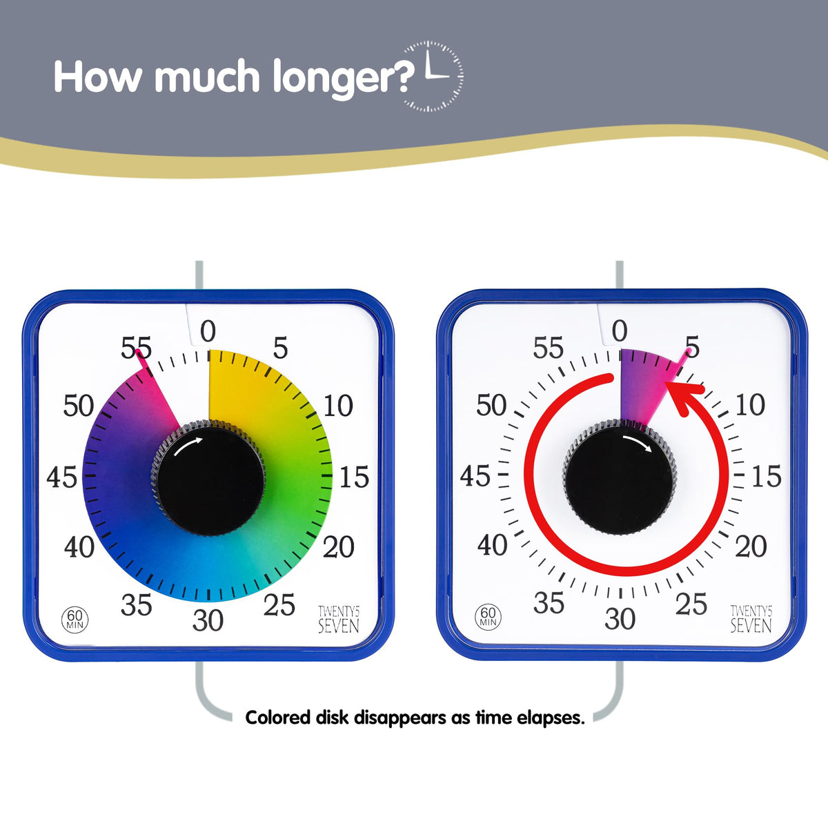 Visual Timer 7.5 inch; 60 Minute 1 Hour Countdown Timer for Kids Classroom Teaching Tool Home Office Meeting, Mechanical Countdown Clock for Exam Time Management Magnetic, Navy Blue with Colorful Disc