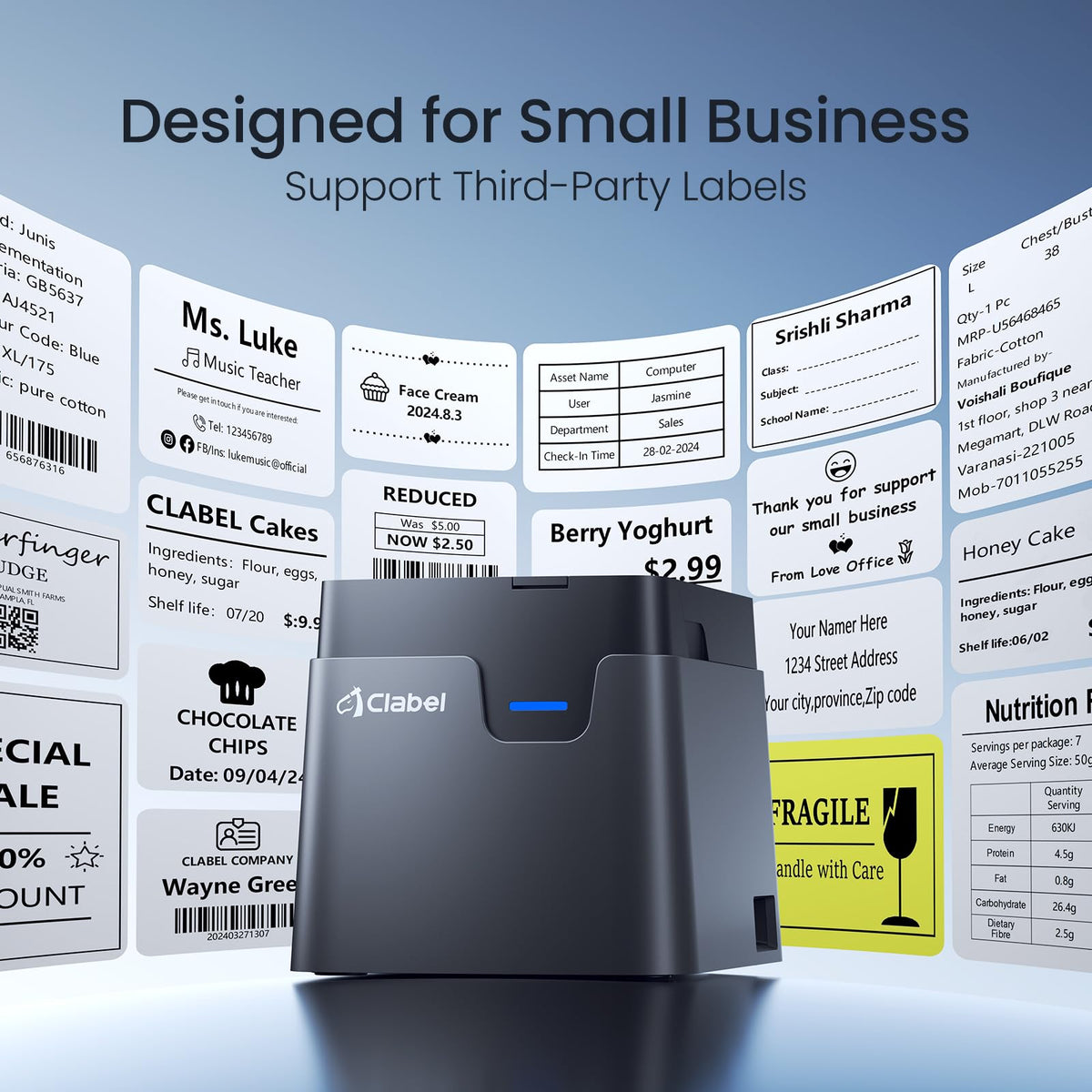 CLABEL Desktop Bluetooth Label Printer: CT221D Label Maker Machine with Direct Thermal Printing, 2 Inch Barcode Recepit Sticker Printer for Small Business Address Office with 1 Roll Label