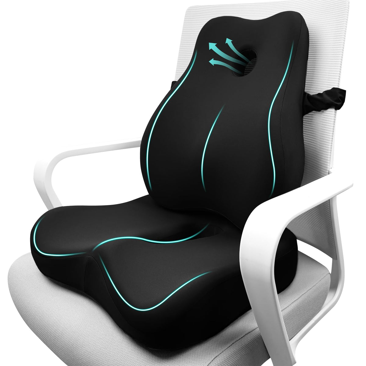 JIPORIER Seat Cushion & Lumbar Support Pillow for Office Chair,Memory Foam Chair Cushions for Tailbone Pain, Non-Slip Back Support for Desk,Gaming Chair,Wheelchair, Breathable & Machine Washable