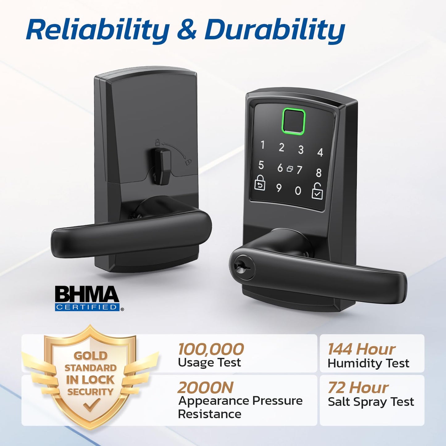 Keypad Smart Door Lock with Handle, Fingerprint Keyless Entry Digital Lock for Front Door,Nyboer Electronic Code Knob, Matte Black, Modern Style, Easy Installation,Deadbolt Alternative