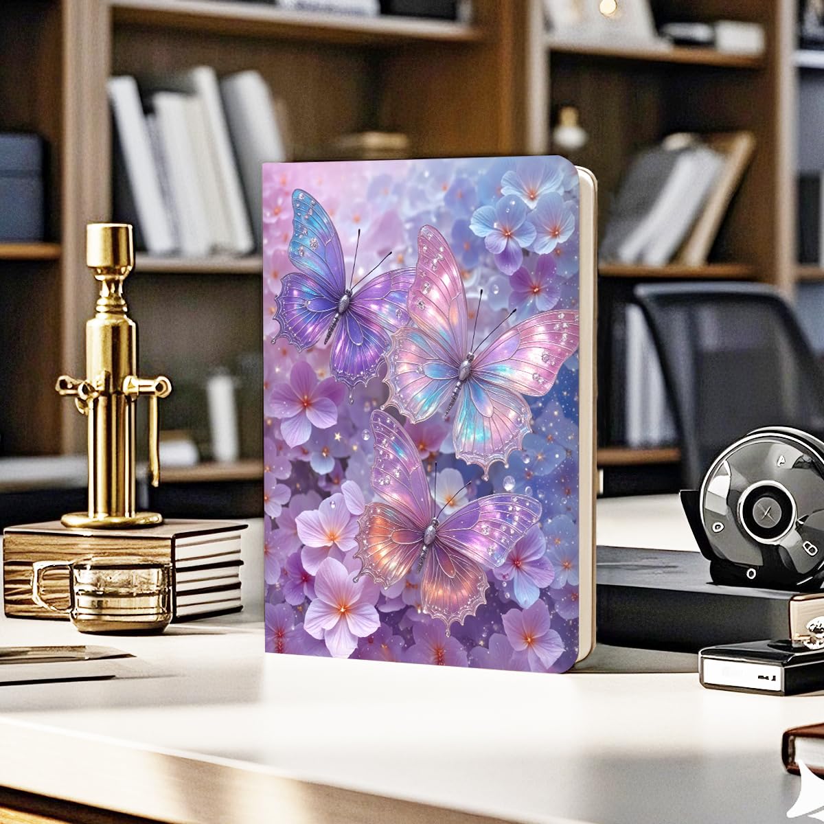 Pretty Leather Lined Journal purple fantasy butterfly Notebook 200 Pages A5 Ruled Notebooks, Aesthetic Cute Journal for Women, Purple Stuff Office Supplies, for School Office Home Gifts (5.8 x 8.3)