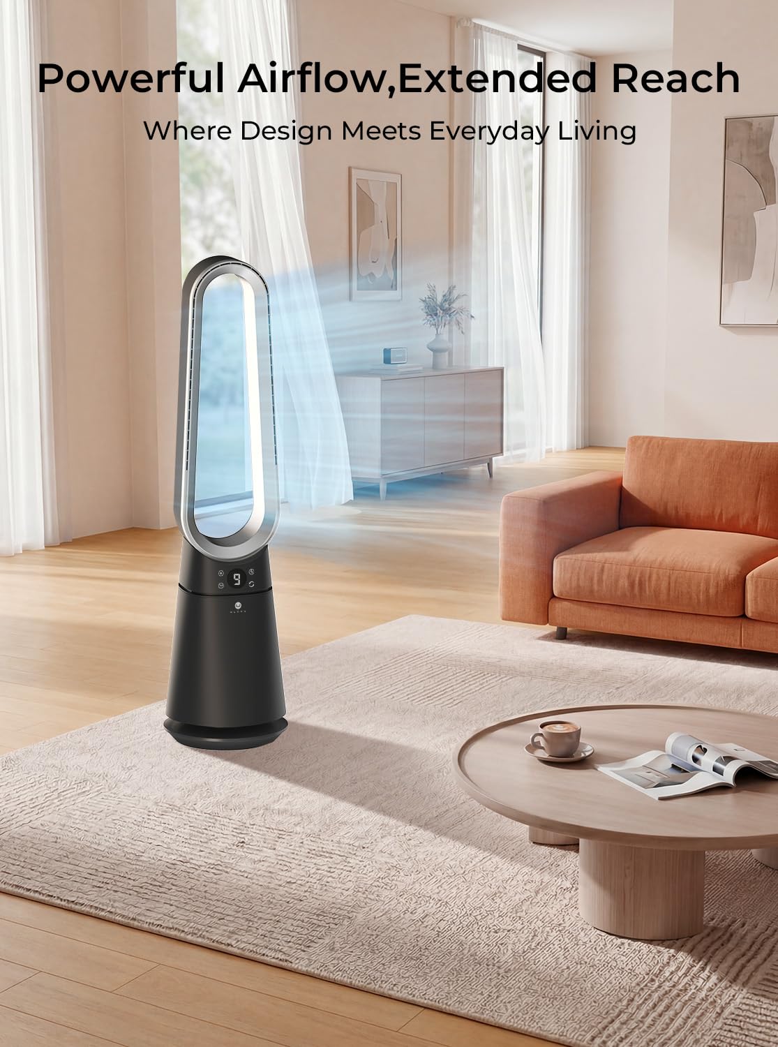 ULTTY Bladeless Fan for Bedroom, 20 Speeds & 3 Modes, Standing Fan with Remote, 8H Timer, 38" Quiet Tower Fan, 120° Oscillation, Powerful 25ft/s Airflow Cooling Fan for Home Office, CR062 Black