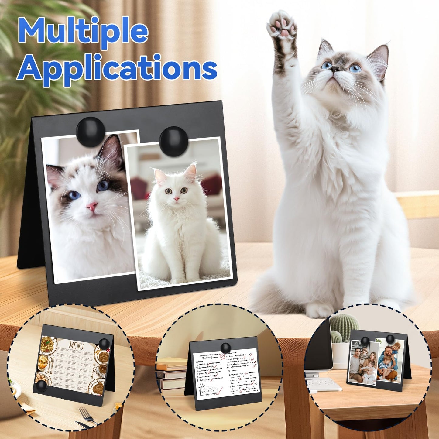 2 Pcs 8x8inch Magnetic Bulletin Board with 4 Magnets, Metal Magnet Display Board, Tabletop Memo Board, Memo Display Easel Stand for Home Kitchen School Office