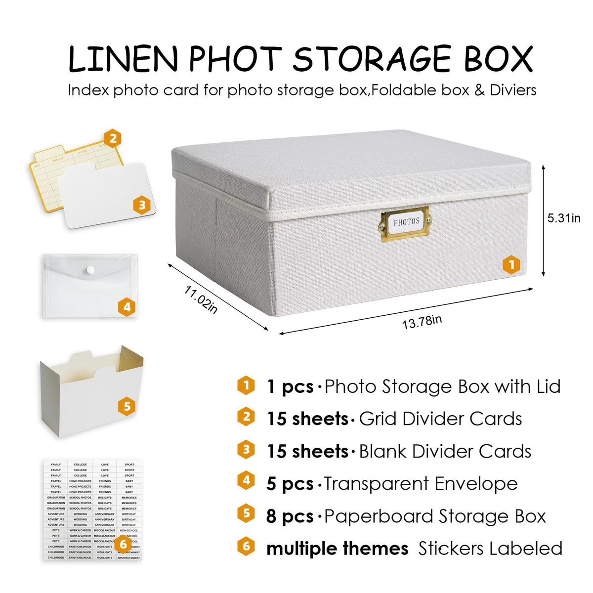 LEARNIBEE Decorative Photo Storage Box, Sturdy Linen Photo Organizer with Dividers & Envelopes, Holds Up to 1700 Pictures and 4x6 Photos, Keepsake Storage for Photos, Scrapbooks & Cards