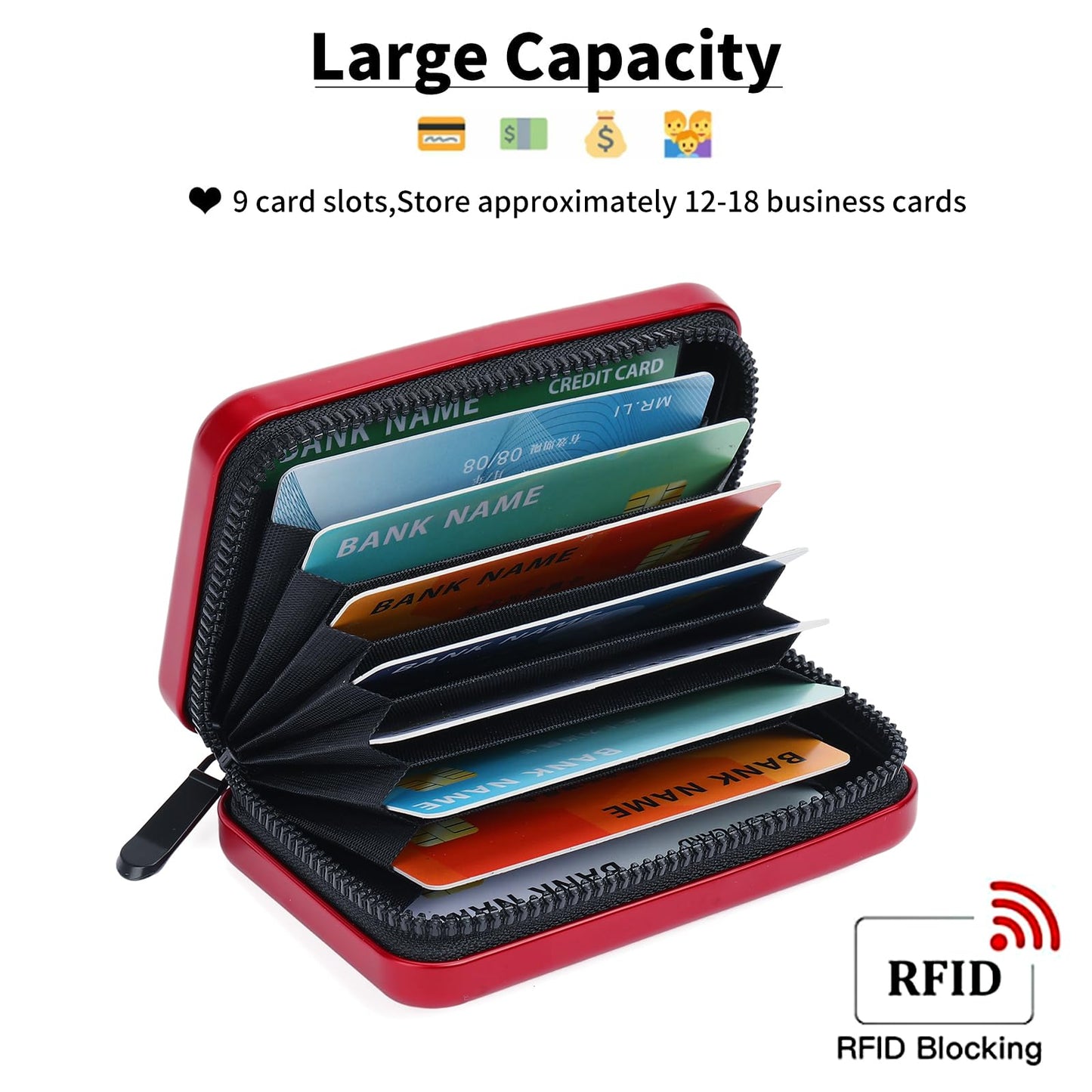 LOUEBICA Credit Cards Holder for Women RFID Blocking Aluminum Zipper Wallet Business Card Case Metal ID Case for Men