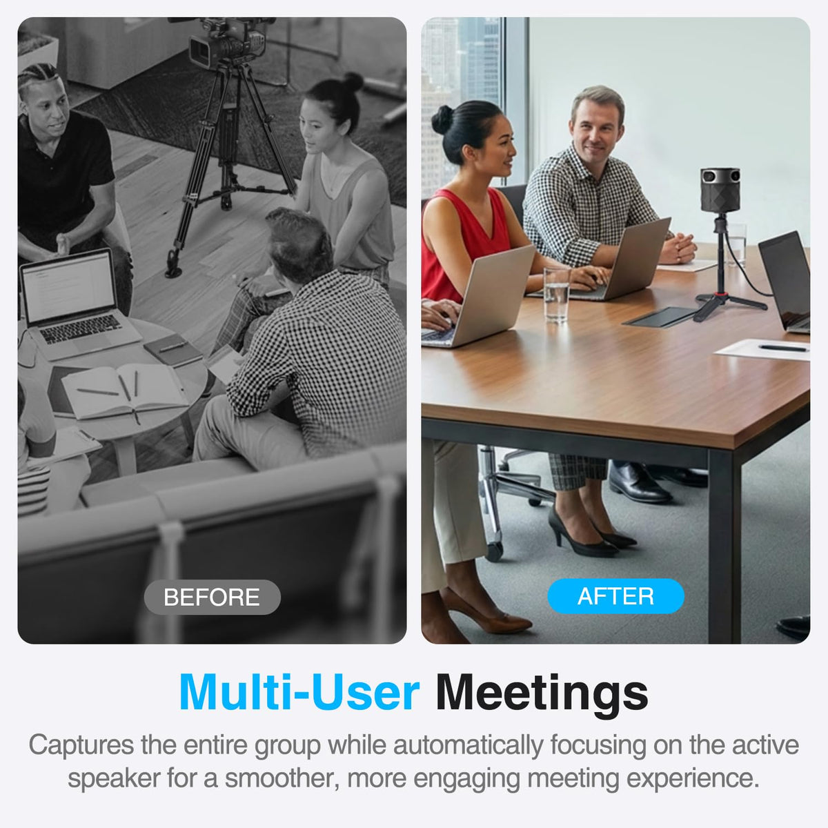 PANOCORE360 All-in-One Meeting Camera - 360° Conference Cam for PC Mac, Speaker & Mic Array, Auto Speaker Focus, 1080P Output, AI Voice Isolation, Local Recording,Compatible with Webex/Zoom/Teams/Meet