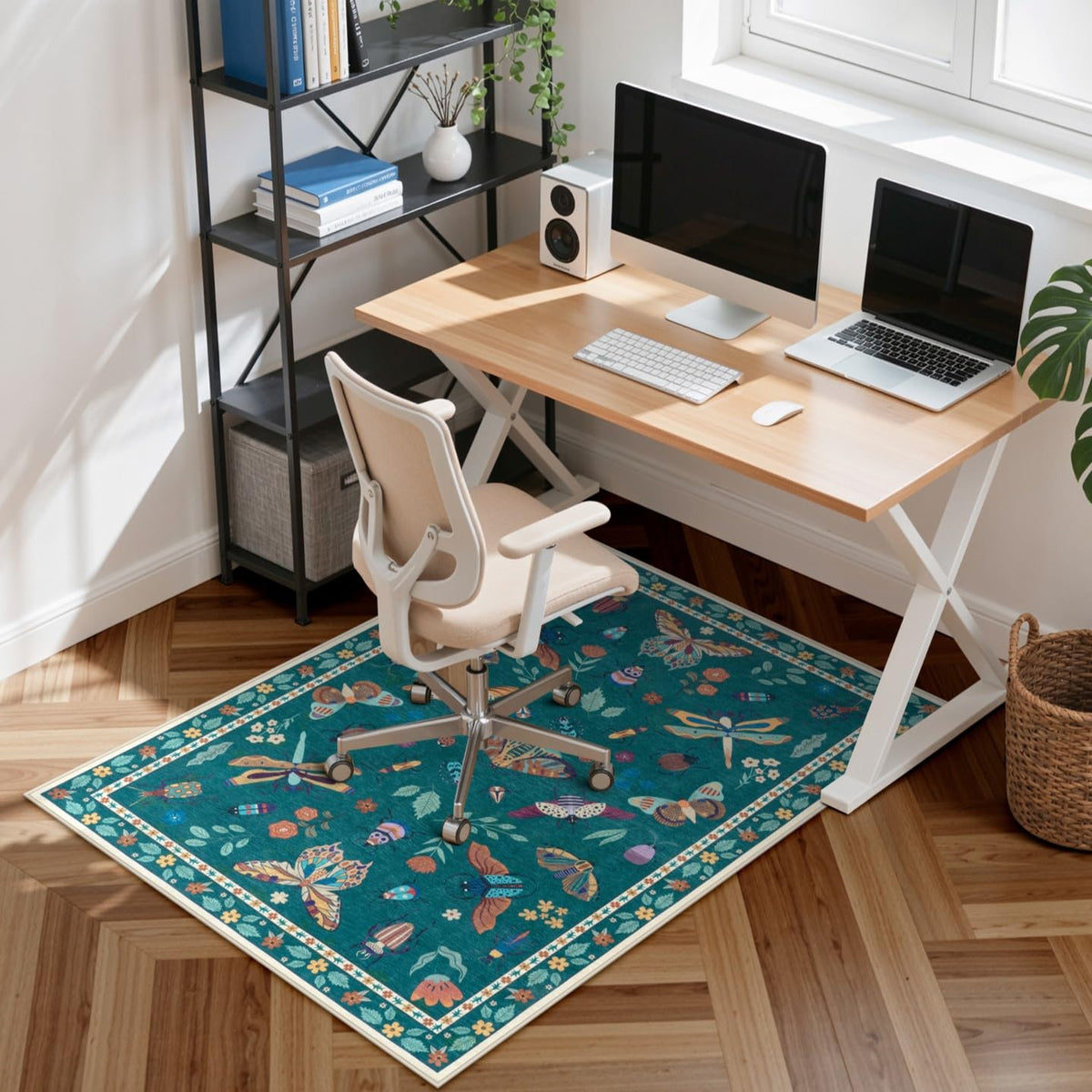 Anidaroel 36"x48" Office Chair Mat for Hardwood Floor, Anti-Slip Floor Mat for Office Chairs, Insect Print Office Rugs for Rolling Chairs, Low Pile Dark Green Desk Chair Mats for Hardwood