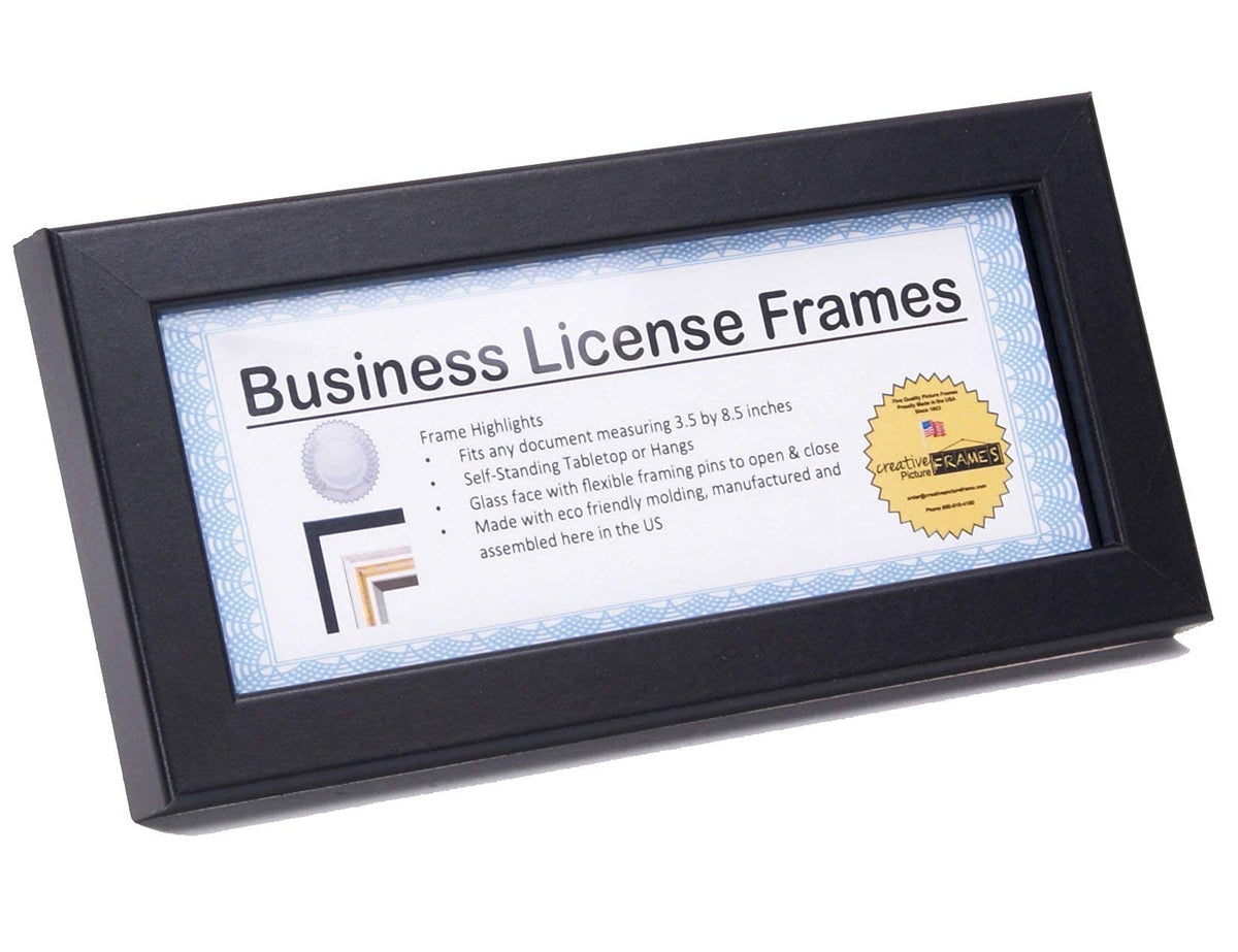 Creative Picture Frames [3.5x8.5bk] Professional Black Business License Certificate Frame, Holds 3.5 by 8.5 inch Media, Self-Standing with Wall Hanger