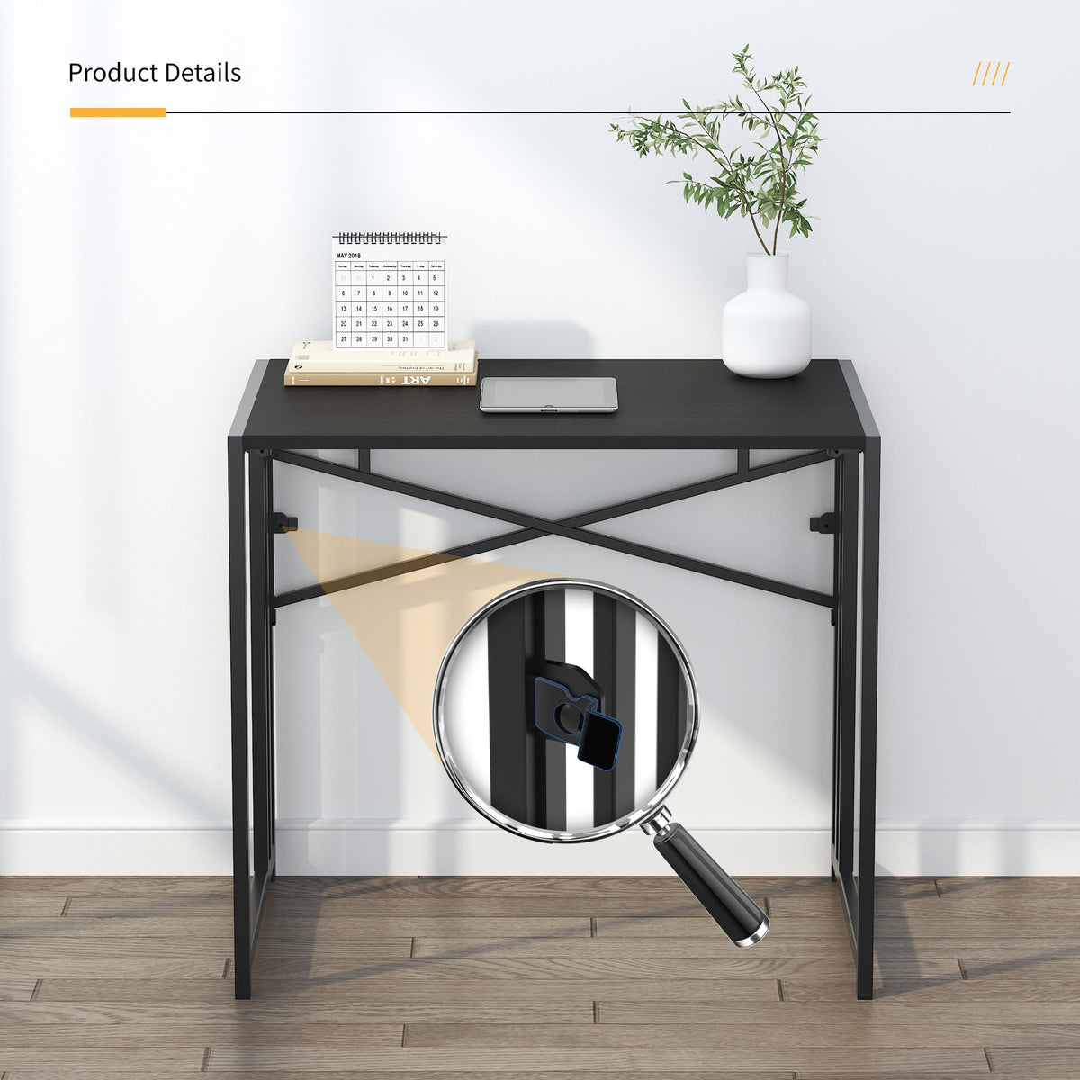 Lutown Teen Folding Computer Desk - 32 inch, Writing & Gaming, Small Space Office Desk, Black, No Assembly Required