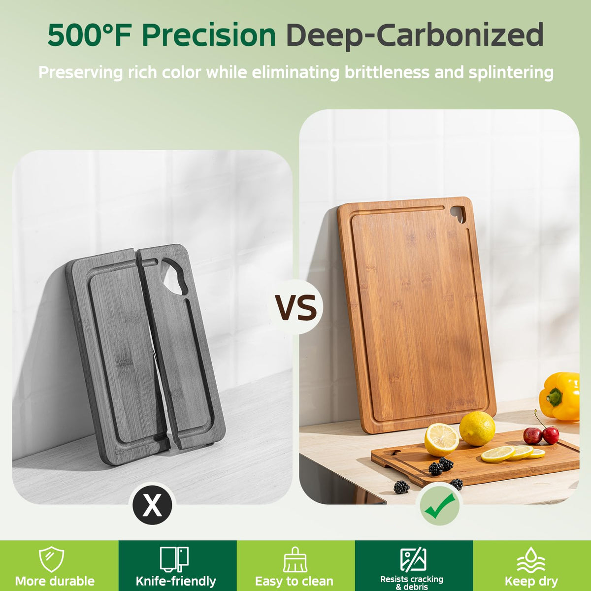 Vocvee Bamboo Cutting Boards for Kitchen(Set of 3), Wood Cutting Board with Wood Storage Stand, Charcuterie & Chopping Board for Vegetables and Meat, with Deep Juice Groove, Ideal Kitchen Gifts