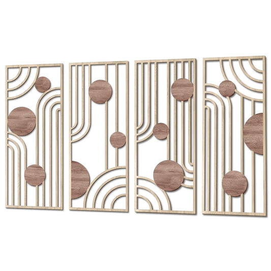COLOR VALLEYART Set of 3 Modern Wood Wall Art Panels, Boho Geometric Design, 11.4 x 7 inches, Indoor Decor for Living Room, Office (6.2L''x15.7W''*4Pcs)