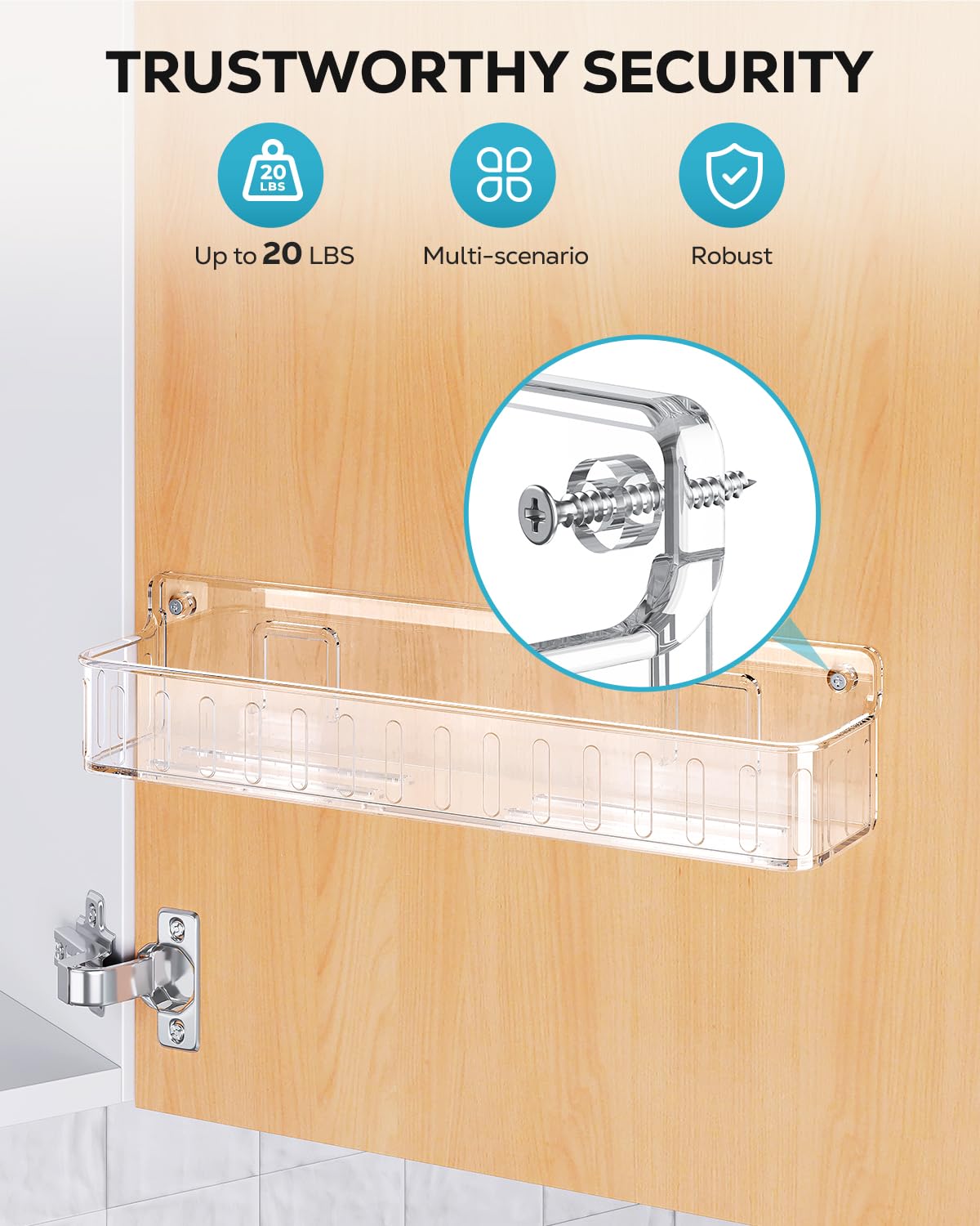 Nieifi Spice Rack Wall Mount, 4 Pack, Clear, Screw or Adhesive Installation, Spice Rack Organizer for Your Kitchen Cabinet or Pantry Door