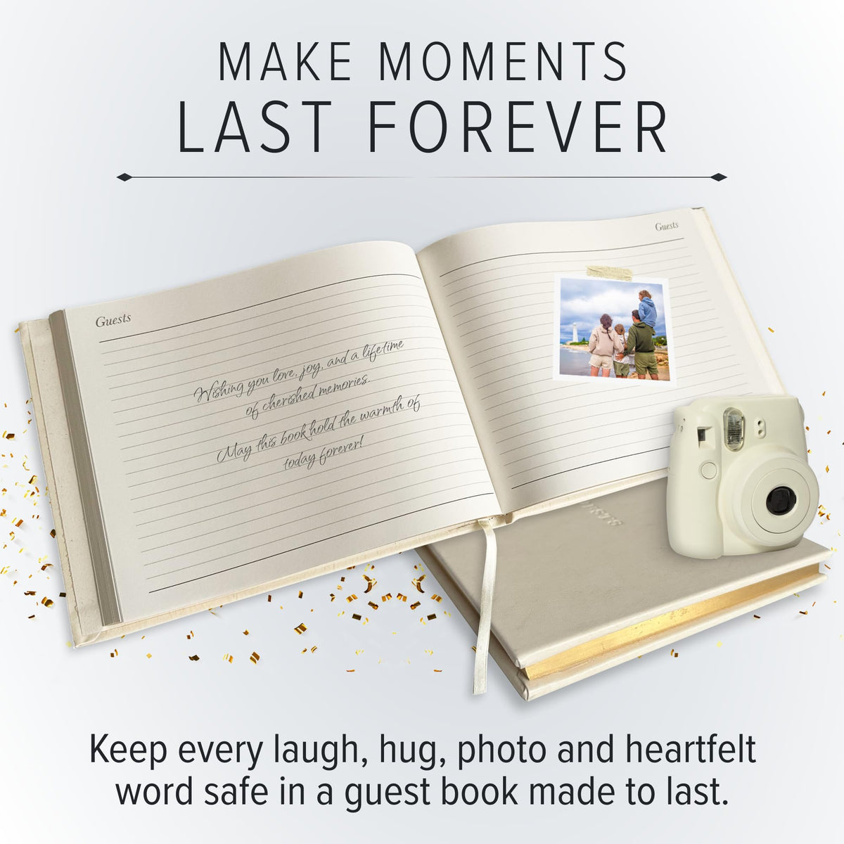 Gallery Leather Guest Book - Great for Wedding, Reception, Baby and Bridal Shower, Birthday Party and Vacation Home - 192 Lined Pages to Sign In, add Polaroid Photo - Hardcover 9x7" - Acadia Black