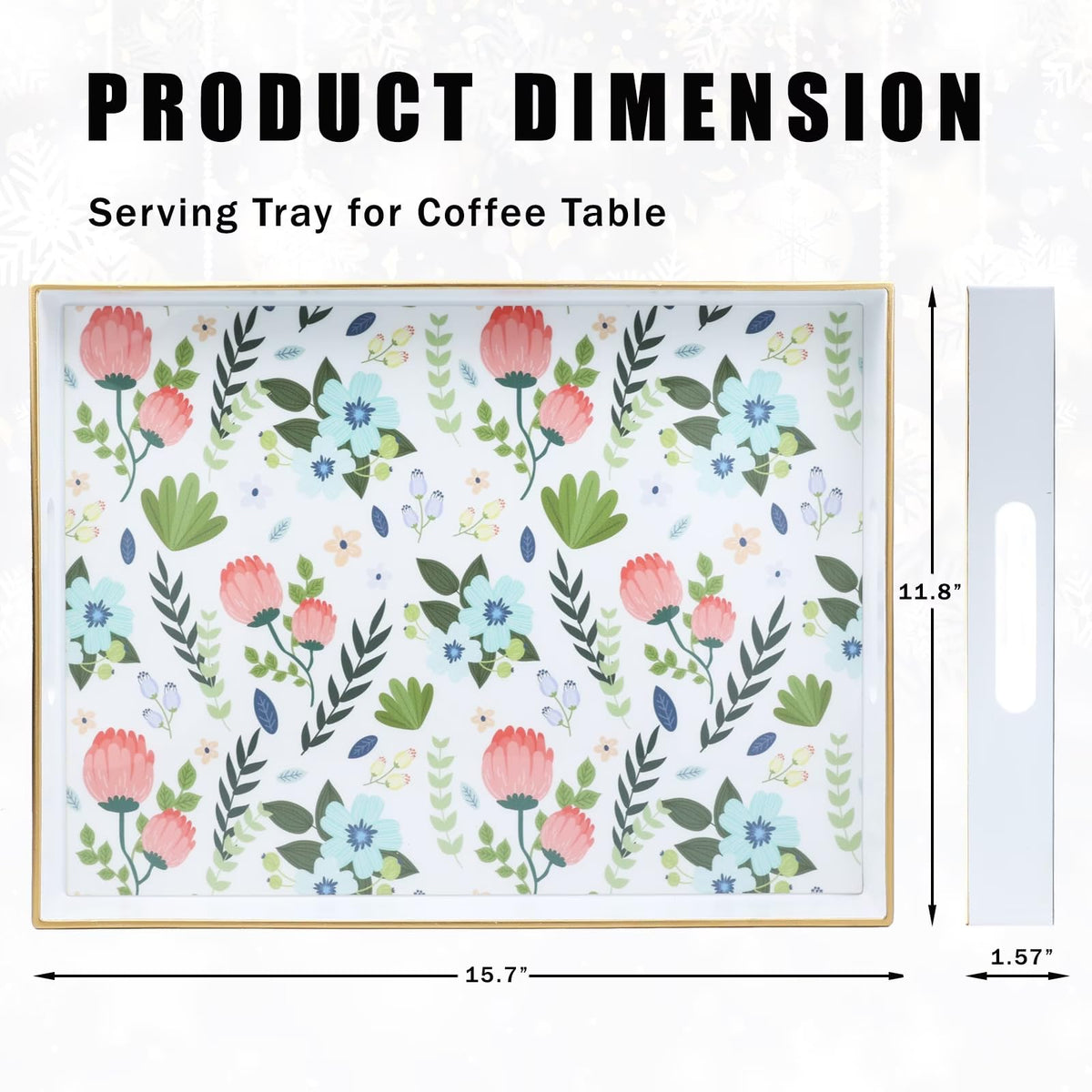 Leemxiiny Rectangle Serving Tray with Handles, Coffee Table Tray for Ottoman, Living Room, Outdoor Tray for Patio Entertaining, Serving Breakfast Kitchen Platter LEE3040WH