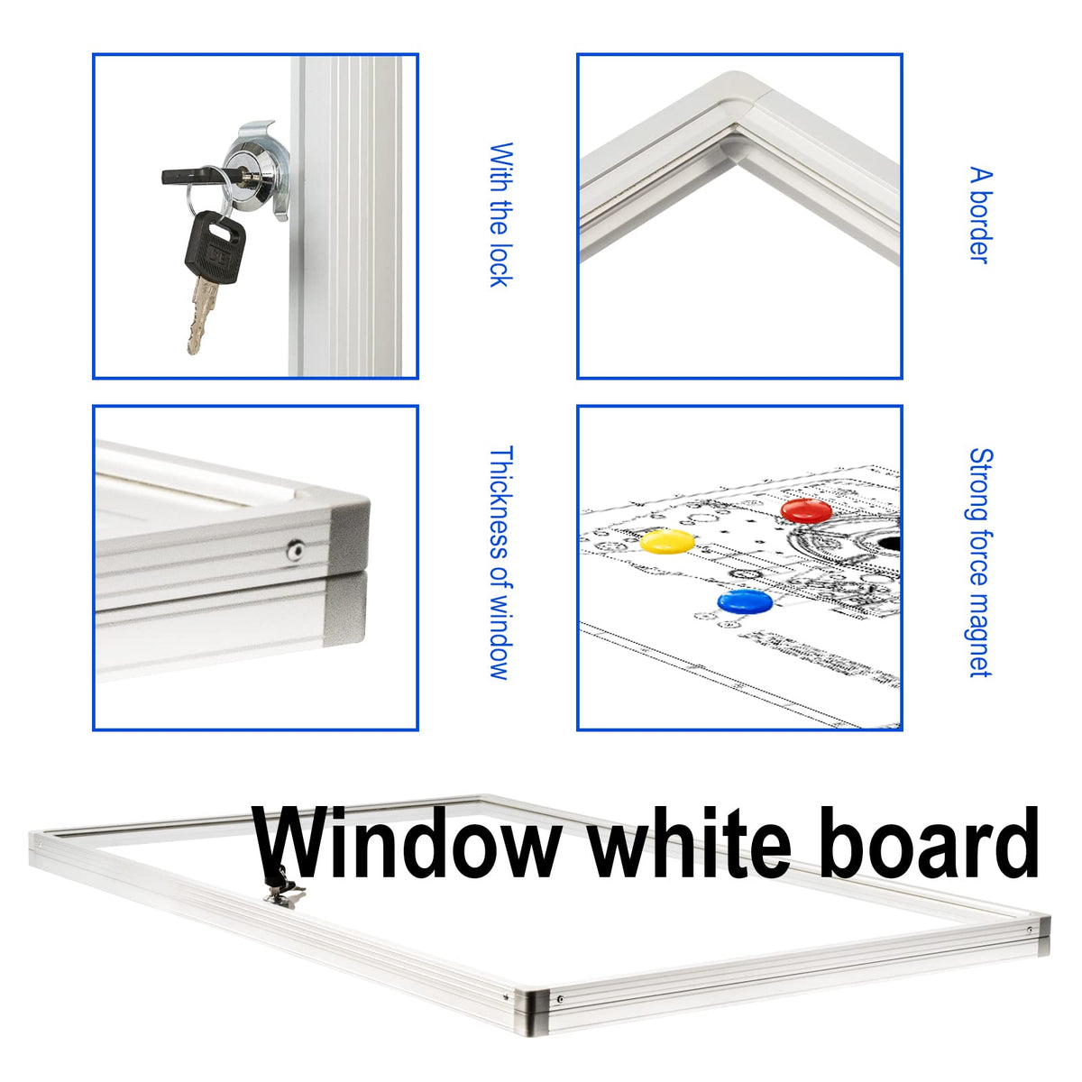 BIBOC 36x24 Inches Lockable Bulletin Boards White Board Frame Enclosed Display Case,with Magnets,for School Message Notice Whiteboard