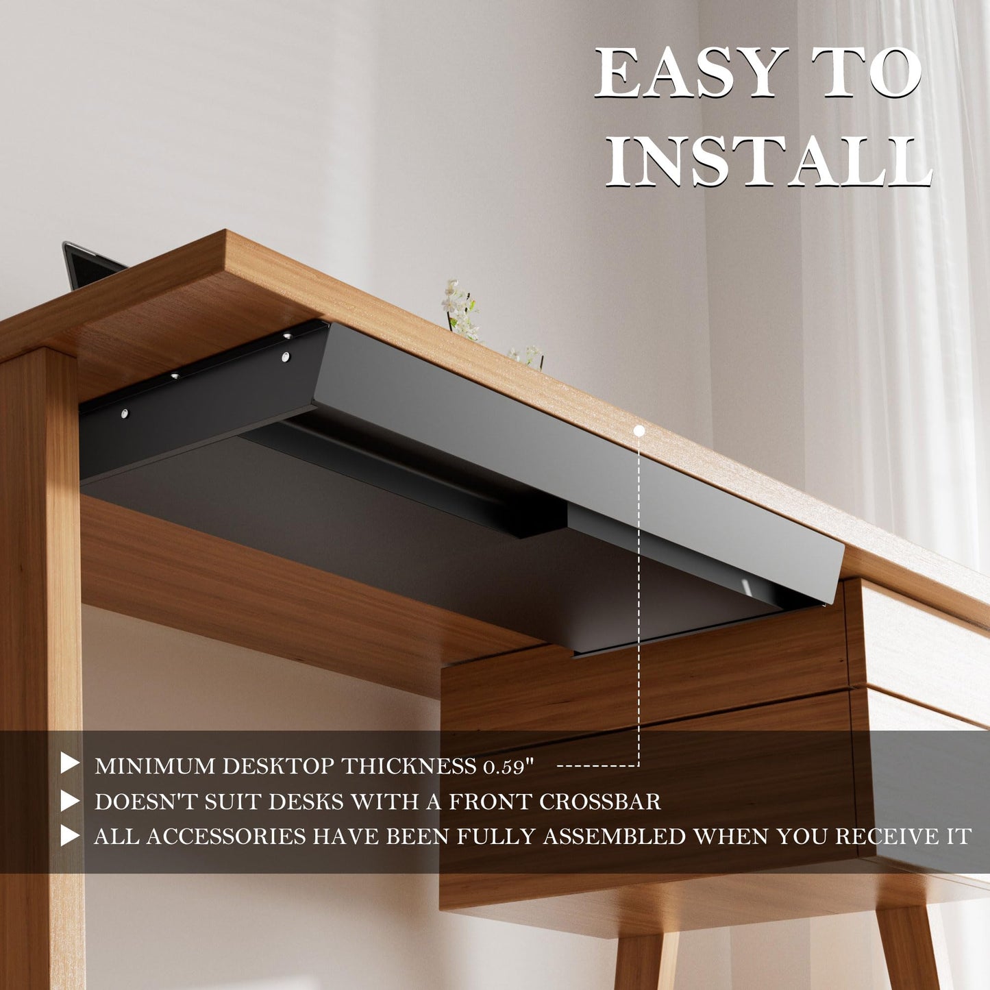 Gaxomo Under Desk Drawer 28.3" Wide, 60° Ergonomic Tilt Organizer with Multi-Compartment – Ball Bearing Slides, Fully Assembled, Under Desk Storage for Home Office Supplies
