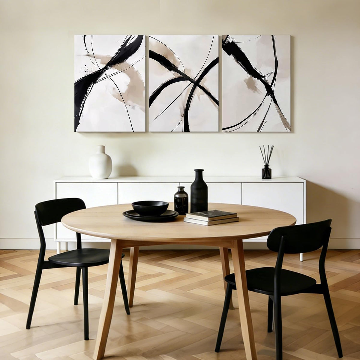 RZIGERNO 3 Pcs Abstract Line Wall Art Modern Minimalist Framed Canvas Prints 12x16 Inch Neutral Black and Beige Wall Decor Posters for Living Room Bedroom Office