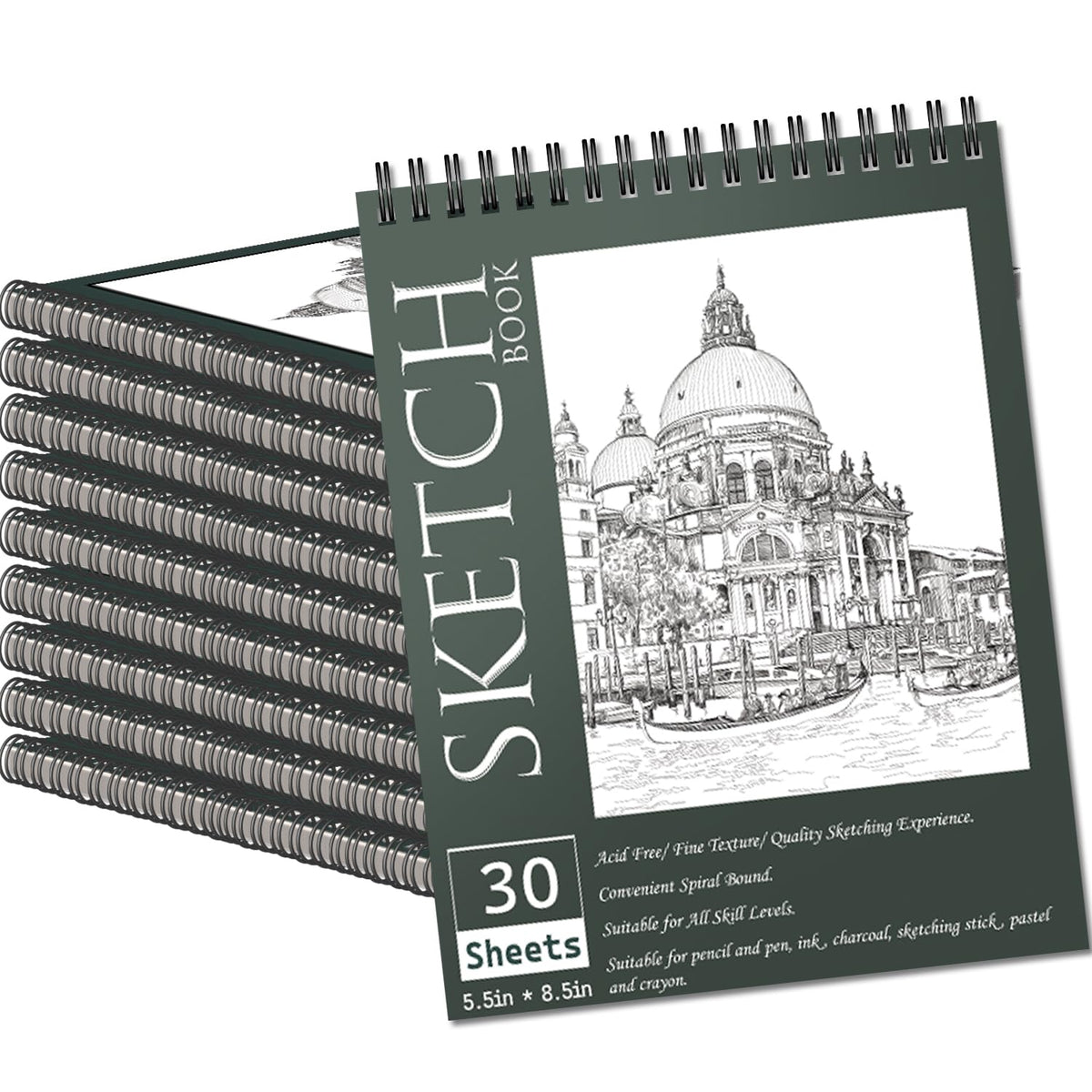 OSIMIG 10 Pack 5.5" * 8.5" Sketch Books, 300 Sheet Drawing Paper, Mini Sketchbook for Kids, Drawing Pad, Top Spiral Bound Sketch Pad for Beginger, Adult Art Supplies