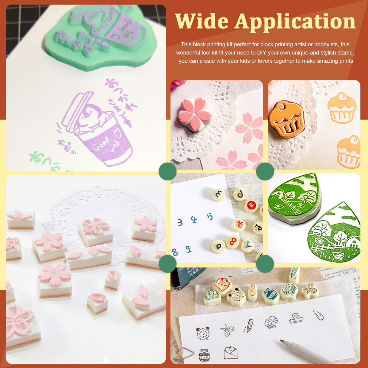 Keadic 24 Pieces Block Printing Starter Tool Kit, Rubber Stamps Making Set with Round & Square Rubber Carving Blocks, Linoleum Cutter Tools & Grindstone for Stamp Carving and Printmaking