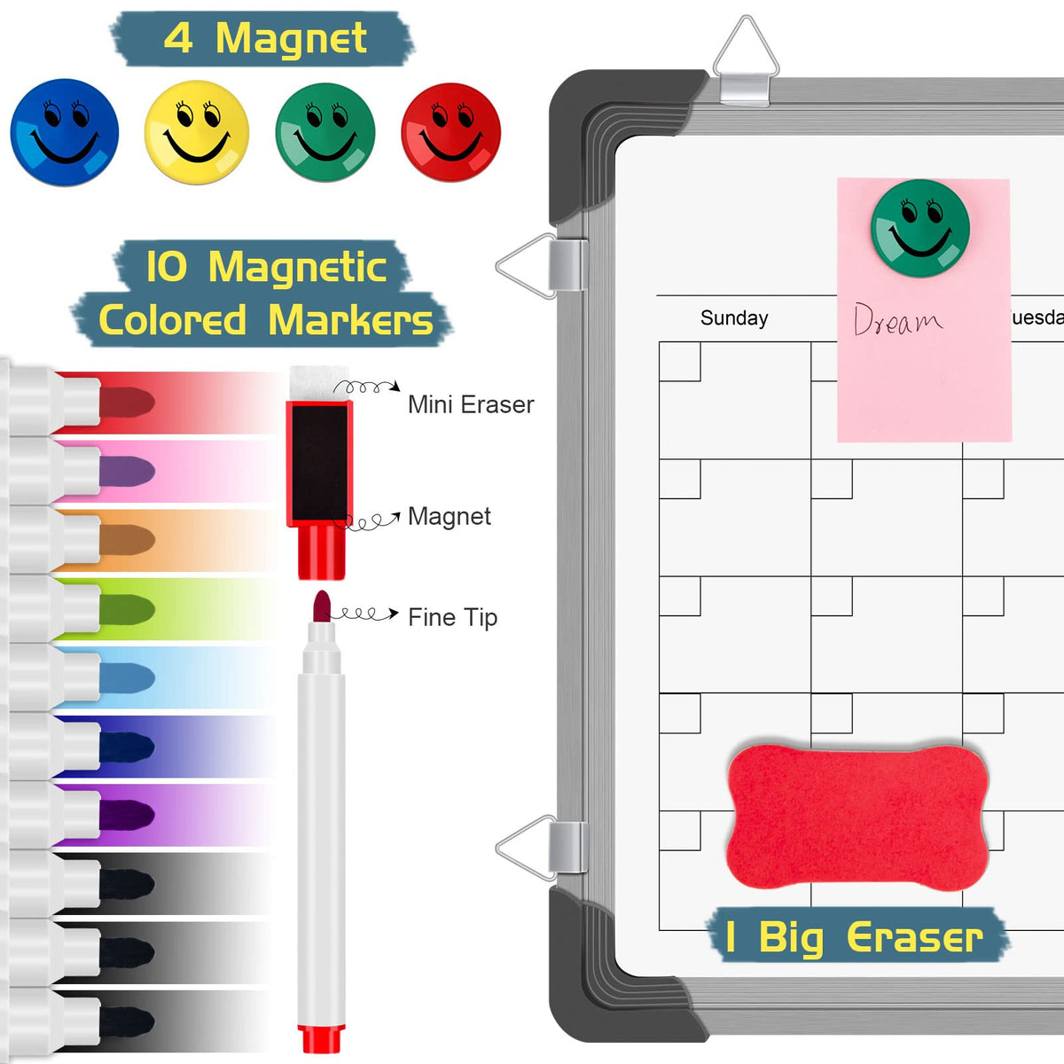 Dry Erase Calendar Whiteboard for Wall, Polegas 16" X 12" Magnetic White Board, Small Wall Monthly Double Sided Schedule Boards Student, Home, Office, Planning, Reminder, Task, List, Memo (White)