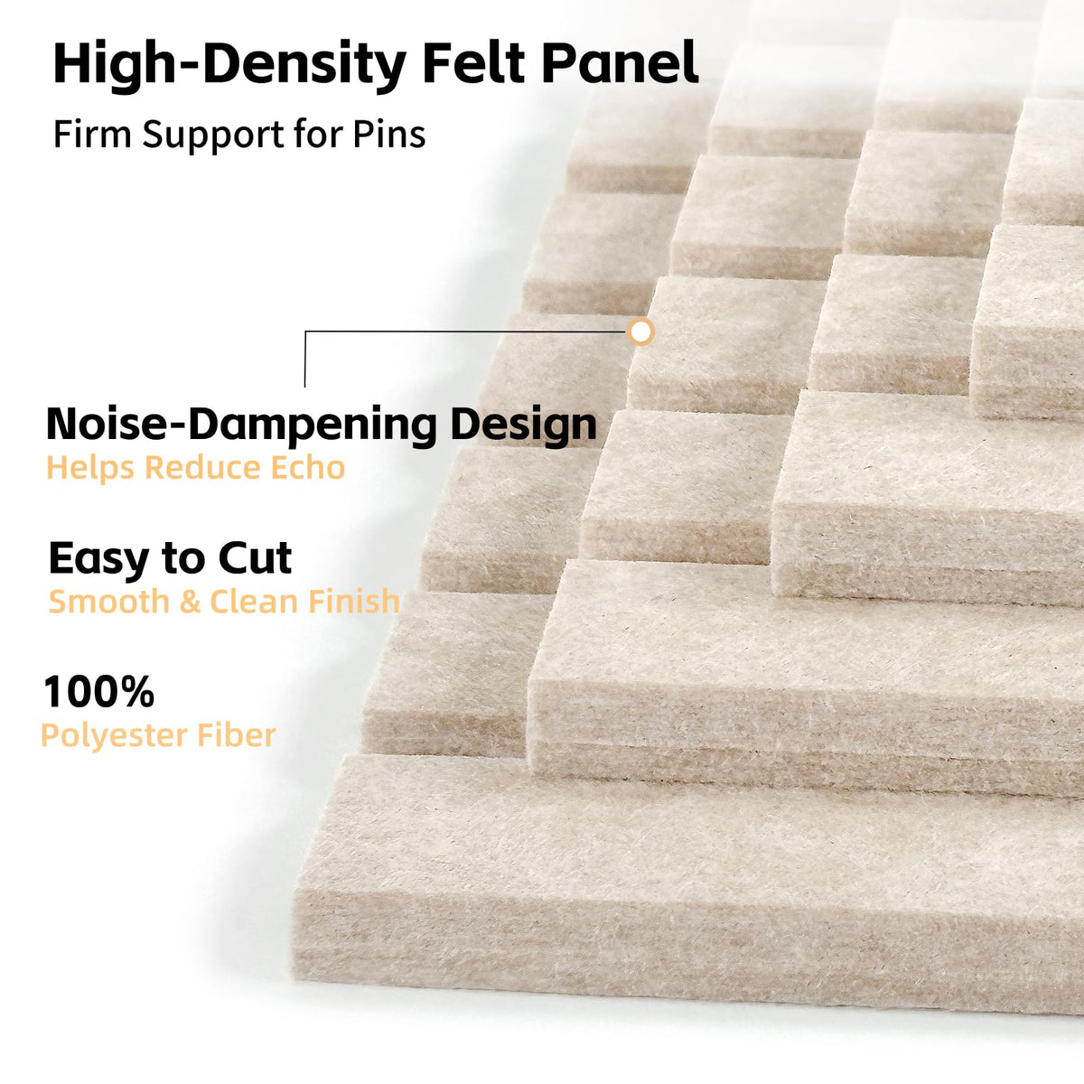 Large Felt Bulletin Board for Wall, 8 Pack Felt Board Tiles, 48'' x 24'' Modular Pin Board with Adhesive Tabs, High-Density Sound-Absorbing Felt Wall Organizer for Home Office, Light Tan (Light Tan)