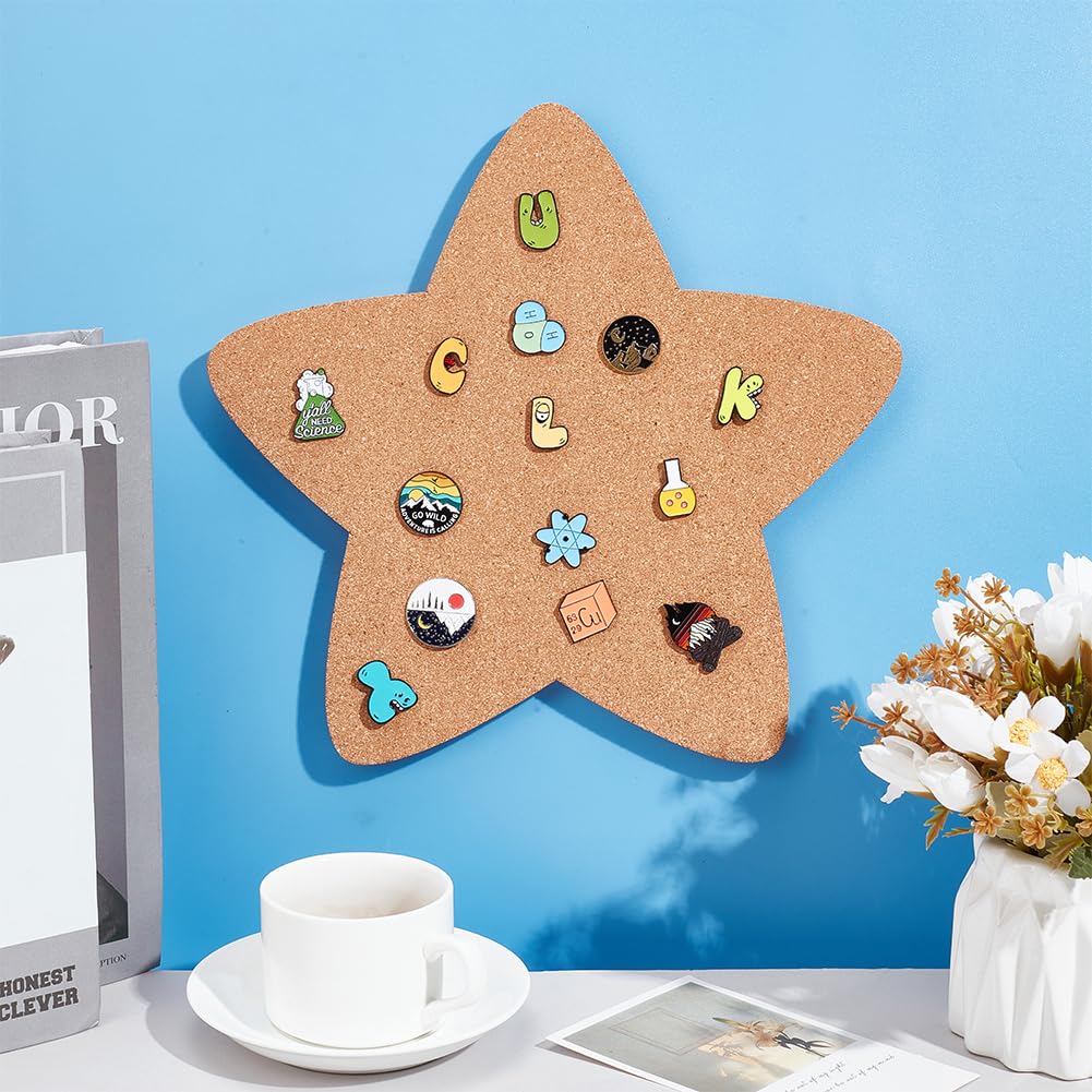 NBEADS Pin Display Cork Board, Star Cork Brooch Board 0.5inch Thick Pin Board Wall Mounted Cork Board Wooden Bulletin Display Board for Brooch Pin Storage Office Home Decor, 12x11Inch