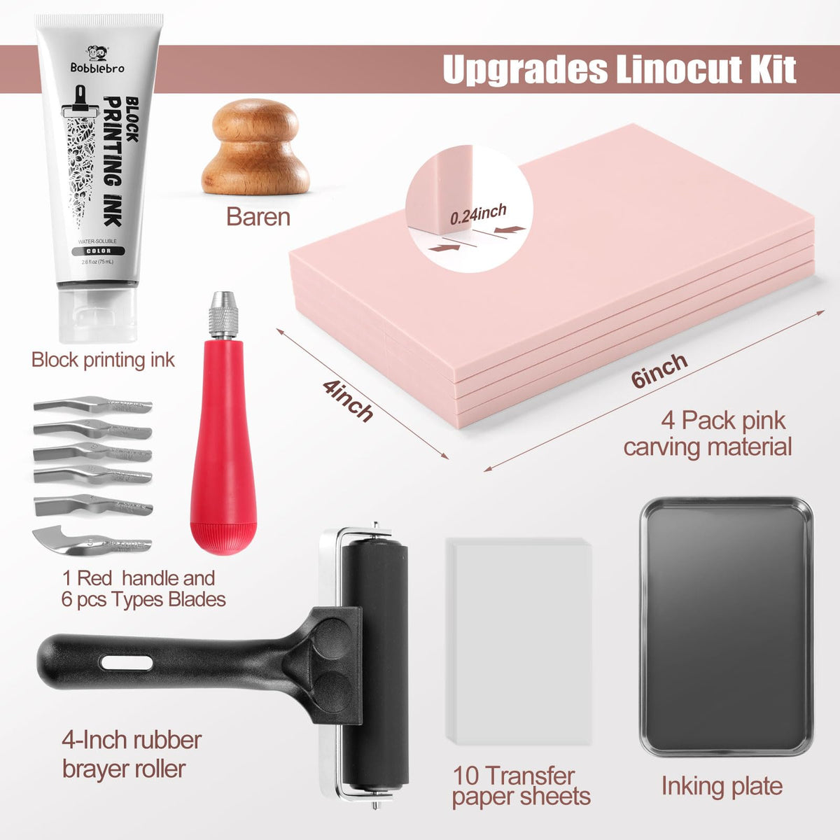 Bobblebro Linocut Kit for Printmaking - Arts and Crafts for Adults - Mother's Day Gift DIY Kit - Hobby Kits Birthday Gift for Women, Men, Boys, Girls - Stamp Making Kit - Linoleum Blocks Carving Tools