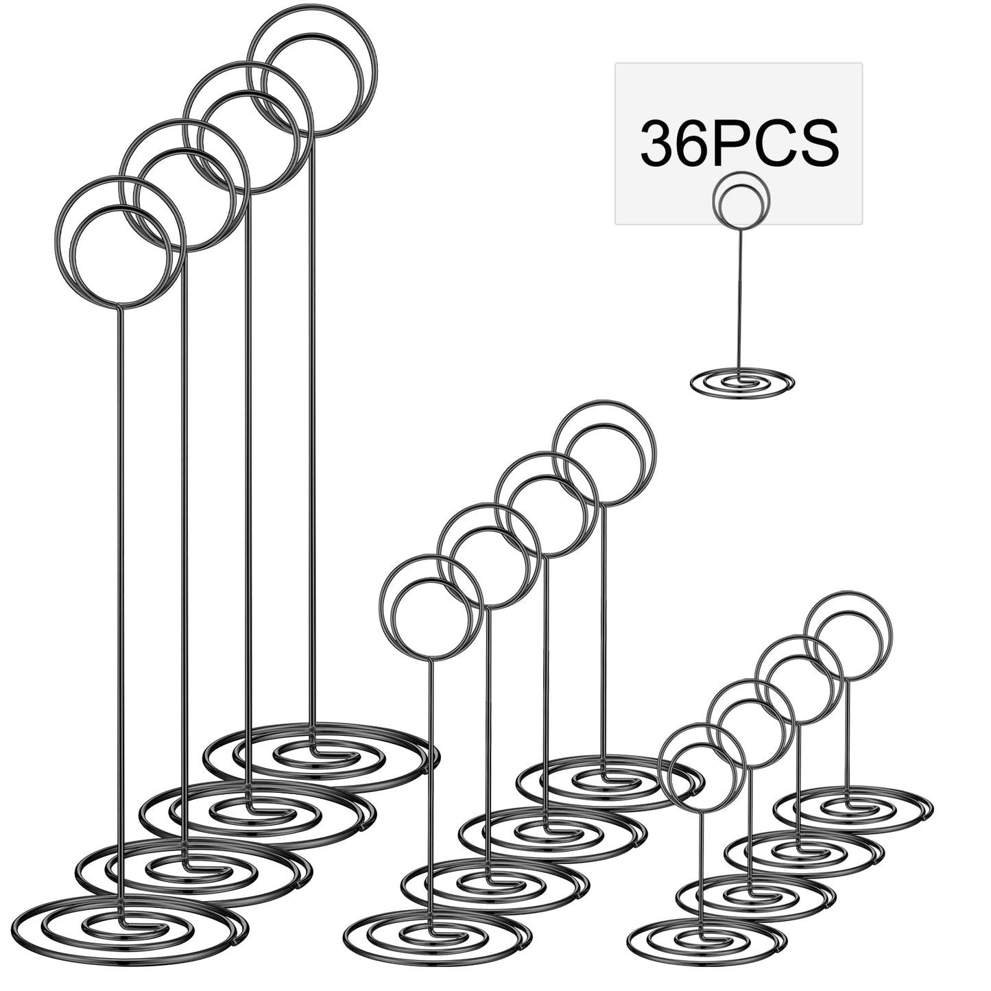 Teling 36 Pieces Table Number Holders 3 Size Place Card Holder Name Numbers Menu Memo Note Card Picture Photo Clip Stand Table Sign for Wedding Anniversary Party Display(Black)