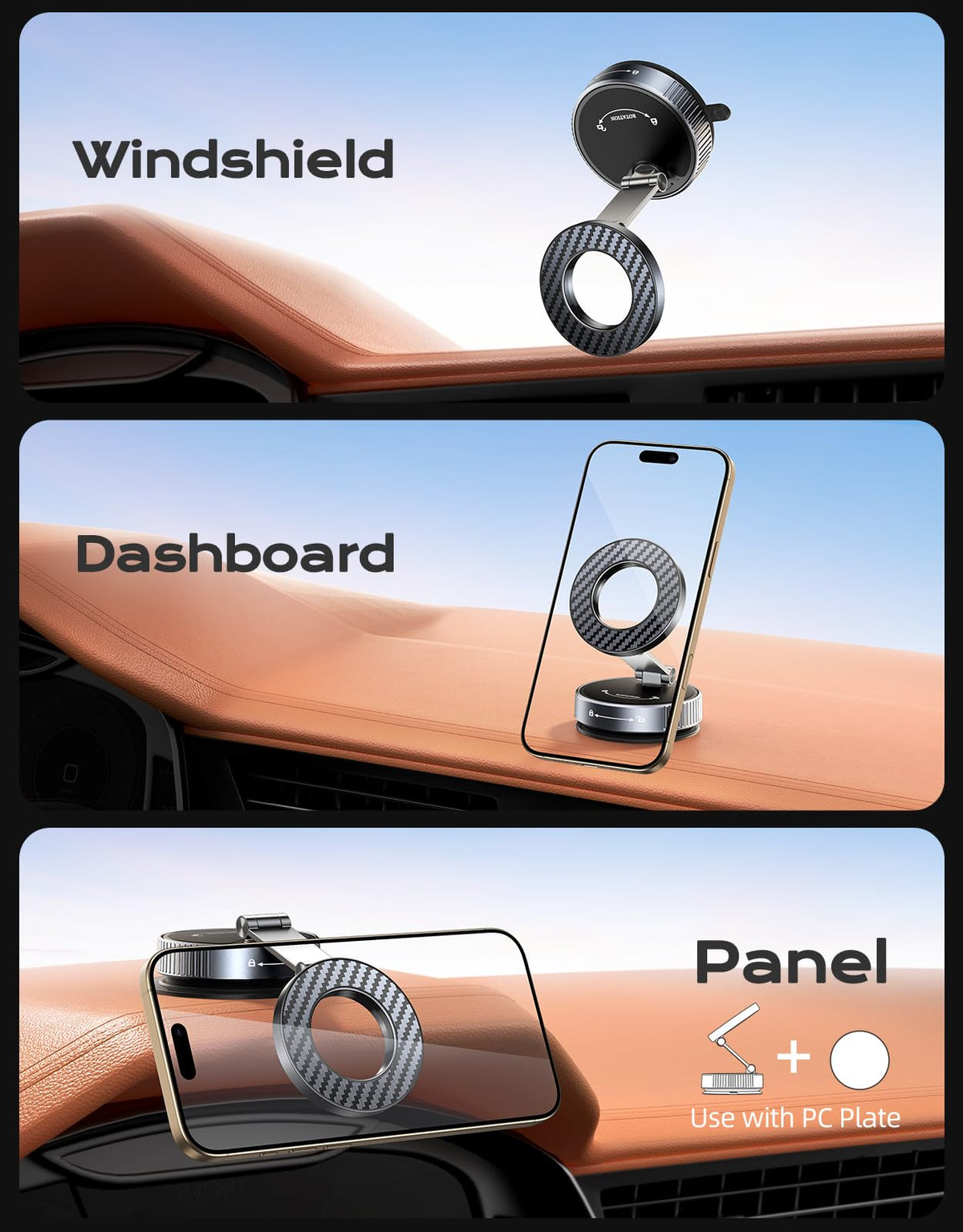Viccux 2026 Upgraded Vacuum Magnetic Phone Holder for Car [89LB Vacuum Suction+2400GF Strong Magnetic] 360° Adjustable Car Phone Holder for MagSafe, Dashboard Suction Cup Phone Mount for iPhone 17/16