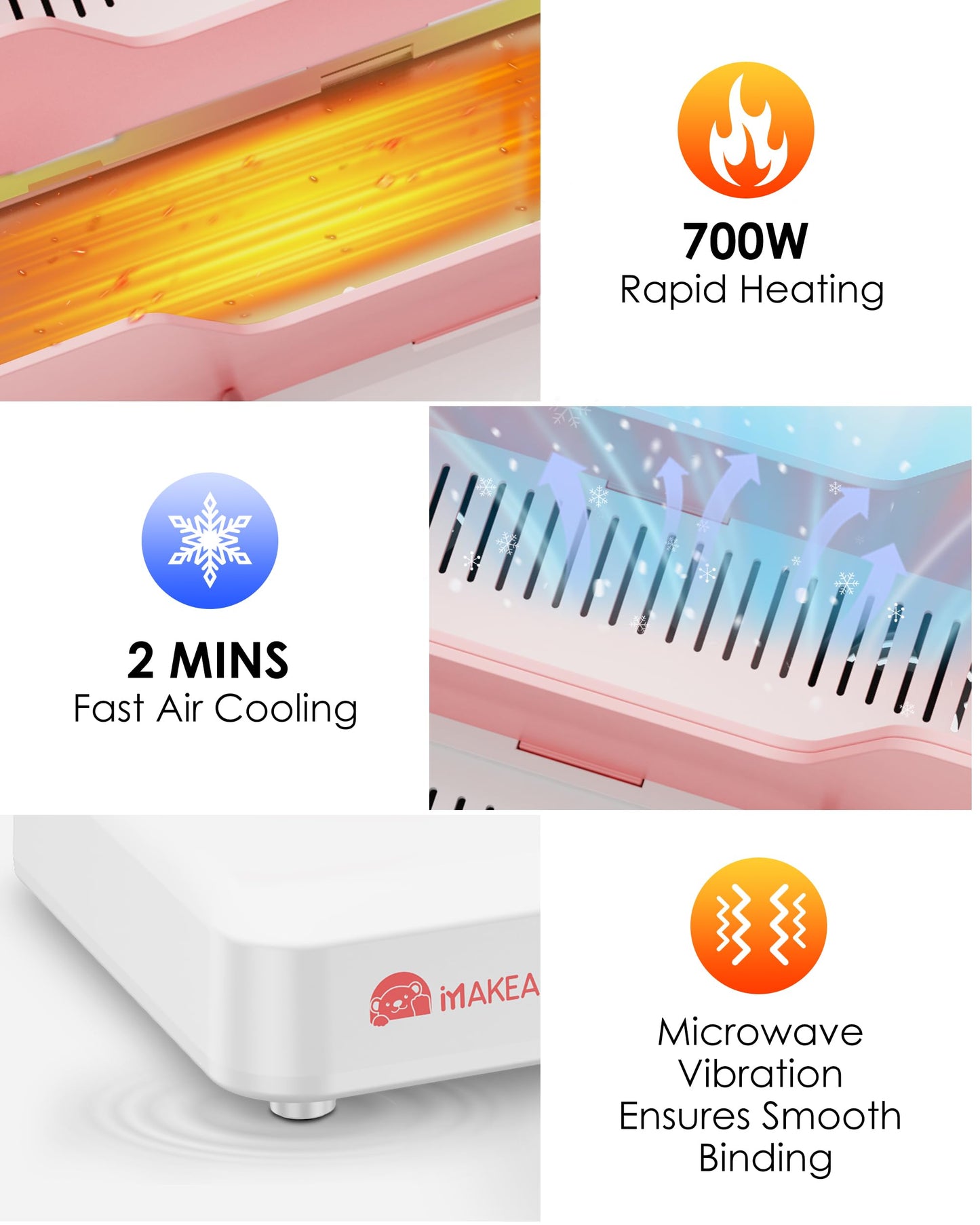 MAKEASY Pink Thermal Binding Machine 500 Sheets Capacity, Digital Touch Panel, Air Cooling, Electric Thermal Binder for A4//A5/Letter Size Documents, Come with 10 PCS Binding Covers