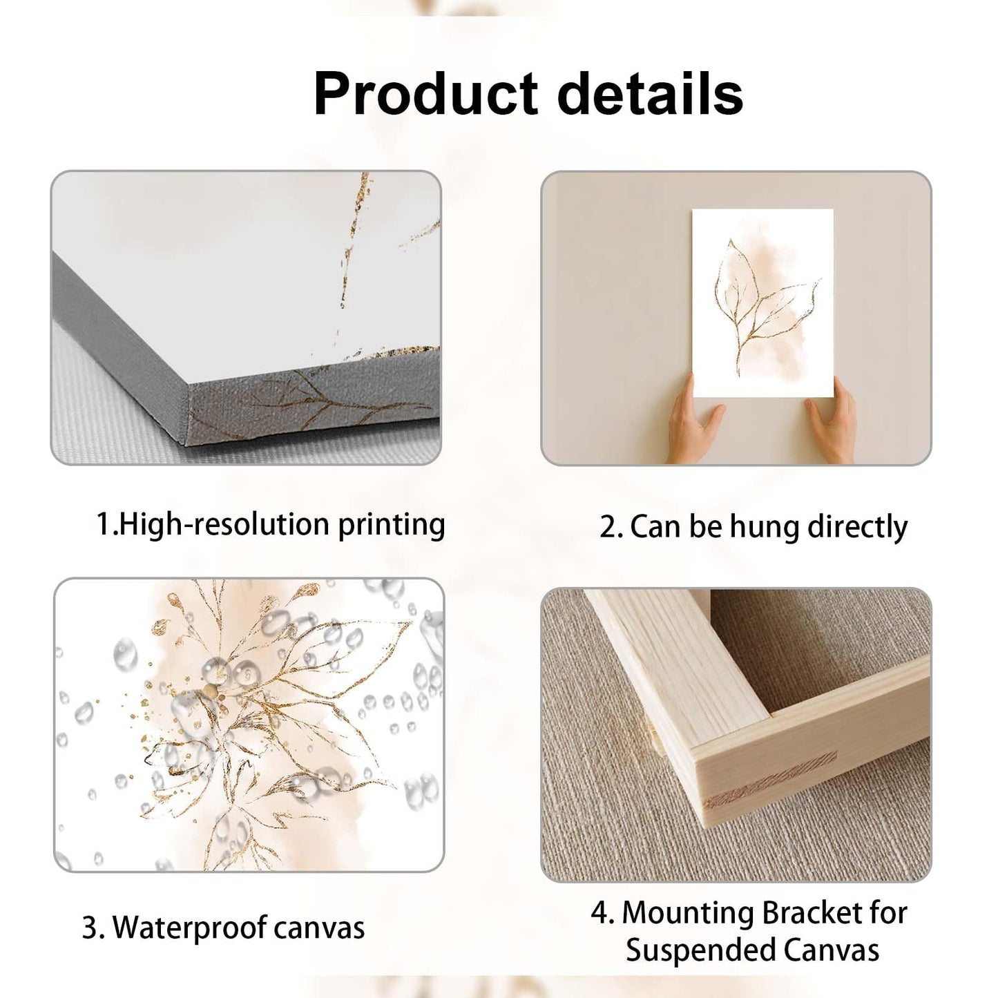 3 Piece Wall Art Framed Canvas Wall Art Neutral Botanical Line Drawing Pictures Wall Decor Beige Minimalist Leaf Artwork for Living Room Bedroom Bathroom Office – Ready to Hang with Hooks and Nails, 12x16 Inch