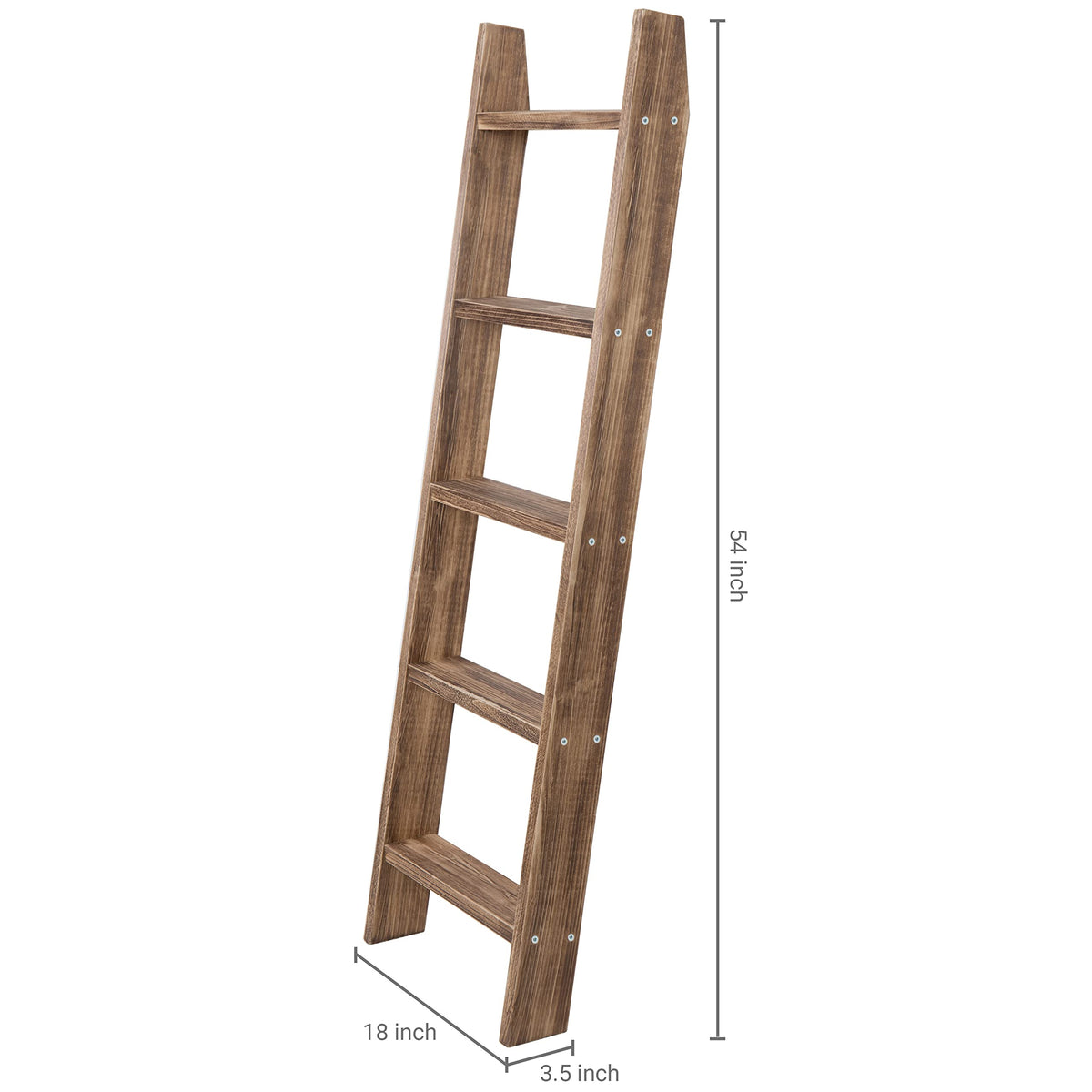 MyGift 4ft Tall Rustic Burnt Natural Wood Wall Leaning Blanket Ladder Shelf with 5 Rungs, Decorative Living Room Throw and Quilt Holder, Farmhouse Bedroom Decor