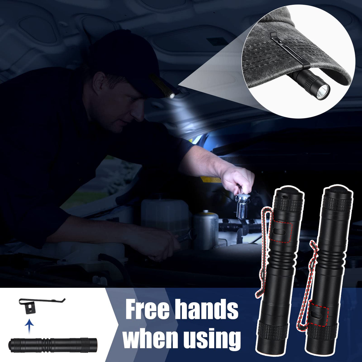 Hortsun 20 Pcs Mini Pen Light Flashlights Father Day Gifts for Men Pocket Flashlights Pen with Clip Small LED Handheld Slim Torches Without Battery(3.54 Inch,Black)
