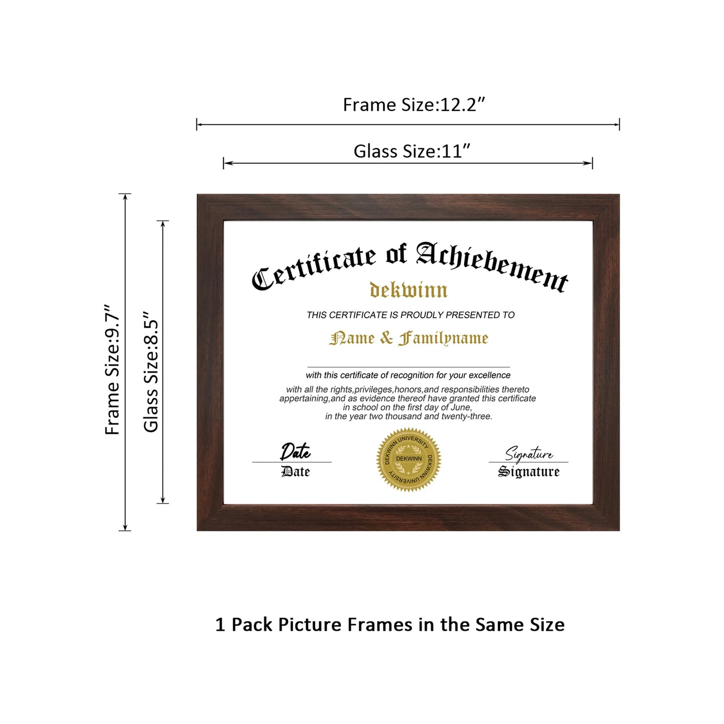 DEKWINN,8.5x11 Diploma Frame,1 Pack Certificate Document Frame with High Definition Glass,Picture Frame for Wall and Tabletop Display in Walnut