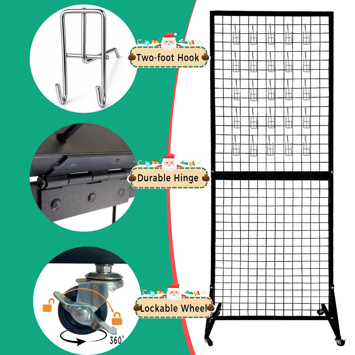 PAODIJO Fordable grid wall panel display stand- 5.5”*2” wire display shelves for merchandise vendor events,portable wreath display rack for craft shows
