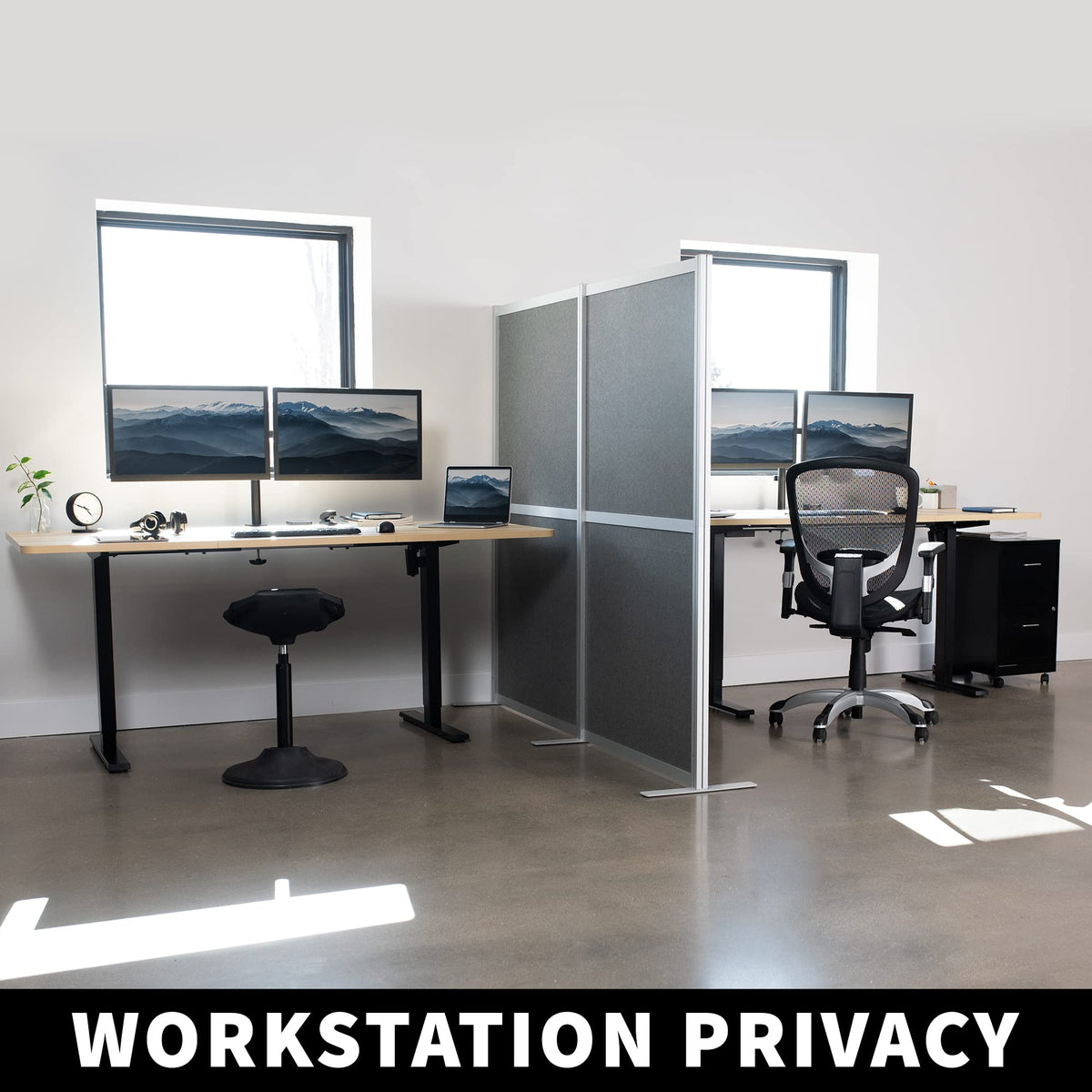 VIVO Modular Wall System, 2 PET Panels, Modern Professional Office Cubicle Dividers, Freestanding Privacy-Screen, 66 inches High, Dark Gray, PP-MWS63D