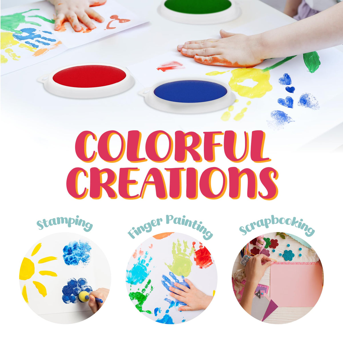 8 Pc Large Ink Pads for Kids - Washable Ink Pads for Kids - Hand/Handprint/Footprint Size - Washable Stamp Pads Kids Non Toxic Ink Pads for Stamps, Crafting, Finger Paint, Card Making, Gift for Kids