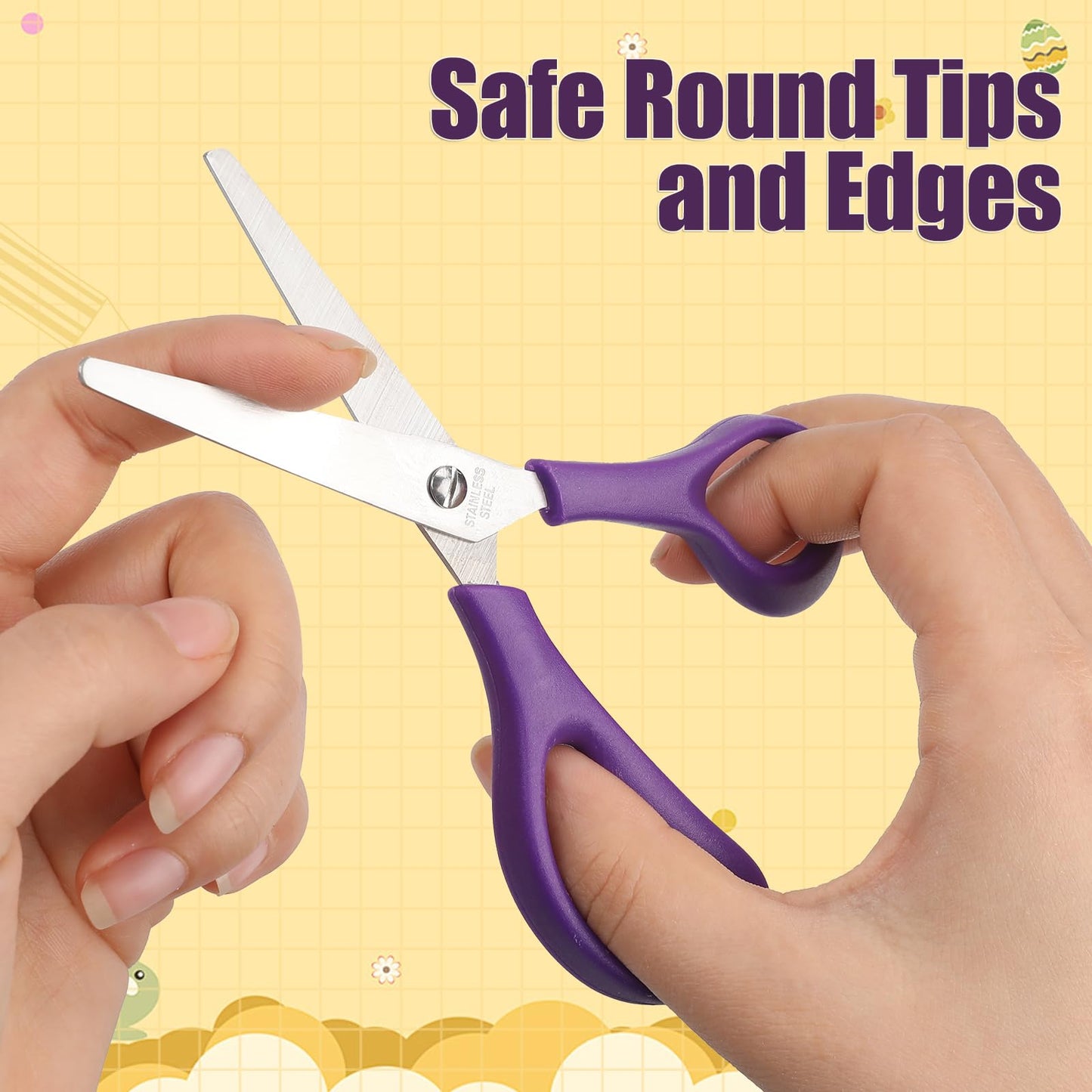 BURVAGY 24Pack 5.5" Safety Small School Kids Student Round Blunt Tip Craft Scissors Bulk, Stainless Steel Blades Comfort Grip Scissors for Kid Children Kindergarten Cutting Paper