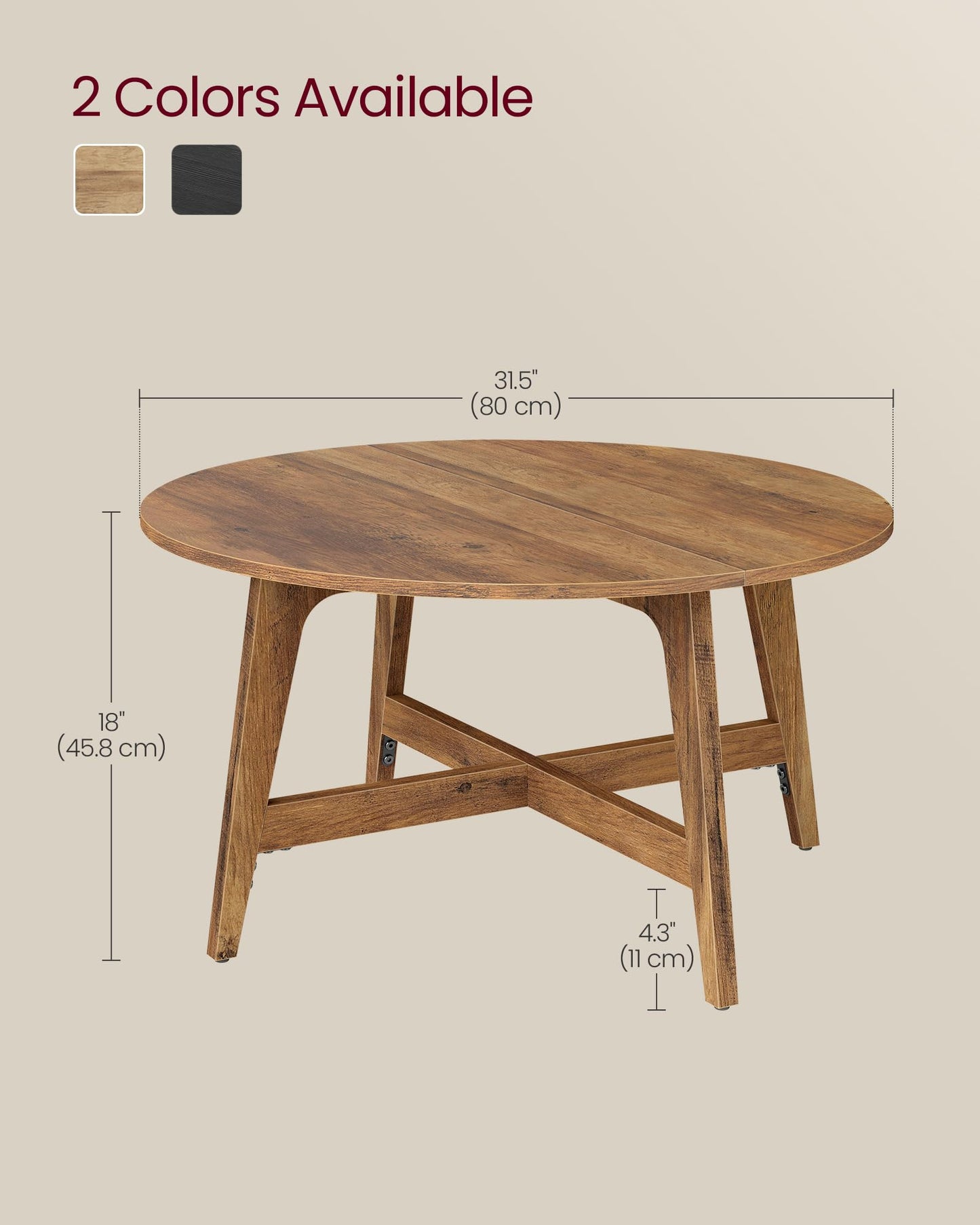 VASAGLE MAEZO Collection - Round Coffee Table, 31.5-Inch Center Table, Tapered Legs, Curved Transitions, Easy to Assemble, for Living Room, Honey Brown ULCT251KB01S