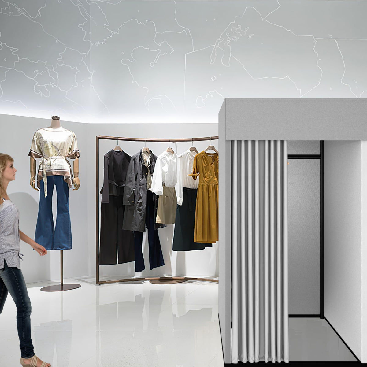 Madamera Clothing Store Fitting Room, Movable Square Changing Room, DIY Temporary Locker Room with Shading Curtain and Hook Up, Privacy Screen Partition for Office Outdoor Activity and The Mall