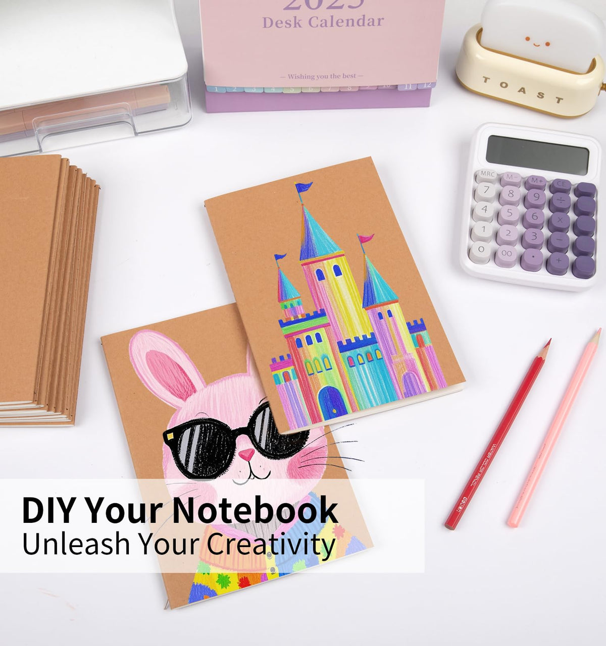 ALKALO 100 Pack A5 Blank Kraft Notebooks Bulk, Journaling Notebooks, Soft Cover Composition Notebook, 8.3x5.5 Inches 60 Pages Travel Journal Notebooks Set for Work, School, Student, Kids, Writing