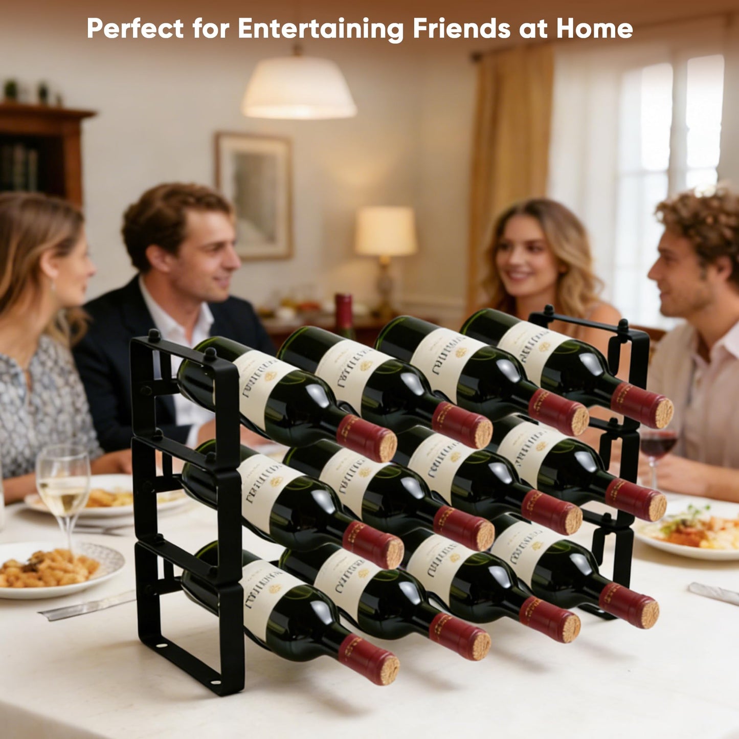 HRUSGO Wine Rack for Countertop – Stackable Freestanding Bottle Organizer for Kitchen, Pantry, Bar Cabinet & Small Spaces – Compact Metal Shelf & Modular Storage Stand (3-Tier)