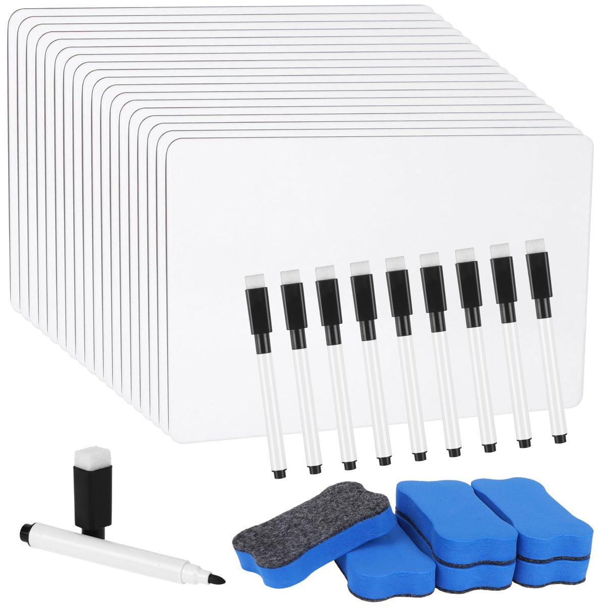18 Pack Double Sided Dry Erase Boards 6 x 9 inch Double Sided White Boards with 18 Black Markers 6 Erasers Small White Dry Erase Boards for Students Teacher Classroom Supplies (Blank Whiteboard)