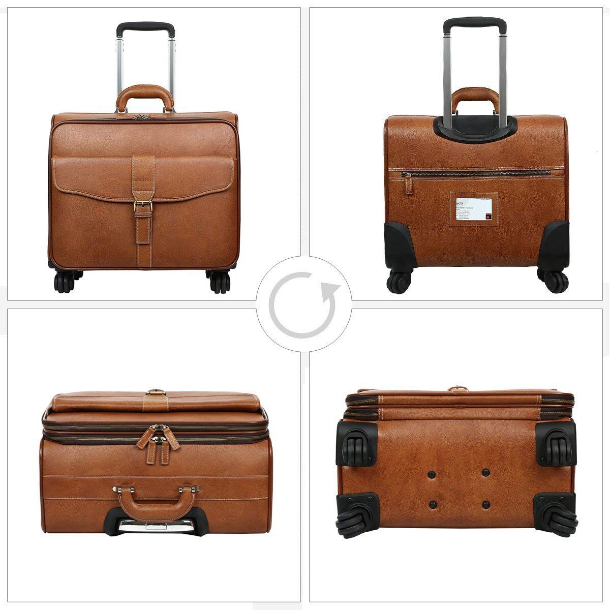 Leathario Leather Rolling Laptop Case Wheeled Briefcase Suitcase Roller Boarding